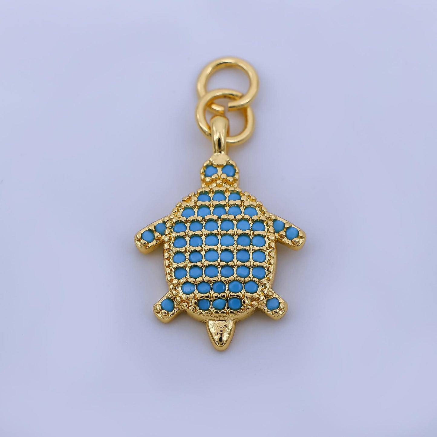 Dainty Teal Turtle Charms 24K Gold Filled CZ Tortoise Pendant Sea Life Beach Charm Bracelet Necklace for DIY Jewelry Making Supply AJ-504