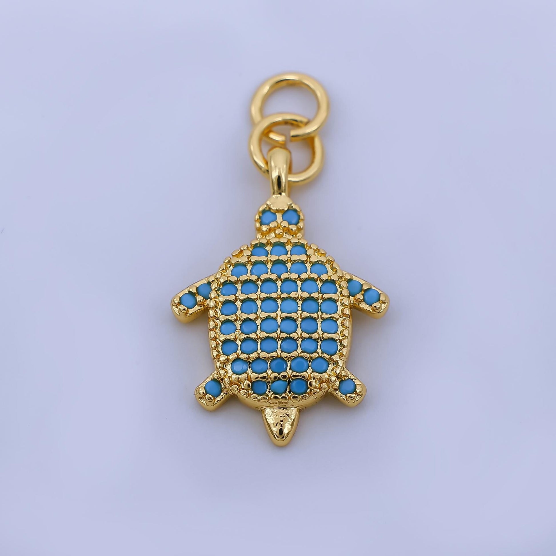 Dainty Teal Turtle Charms 24K Gold Filled CZ Tortoise Pendant Sea Life Beach Charm Bracelet Necklace for DIY Jewelry Making Supply AJ-504