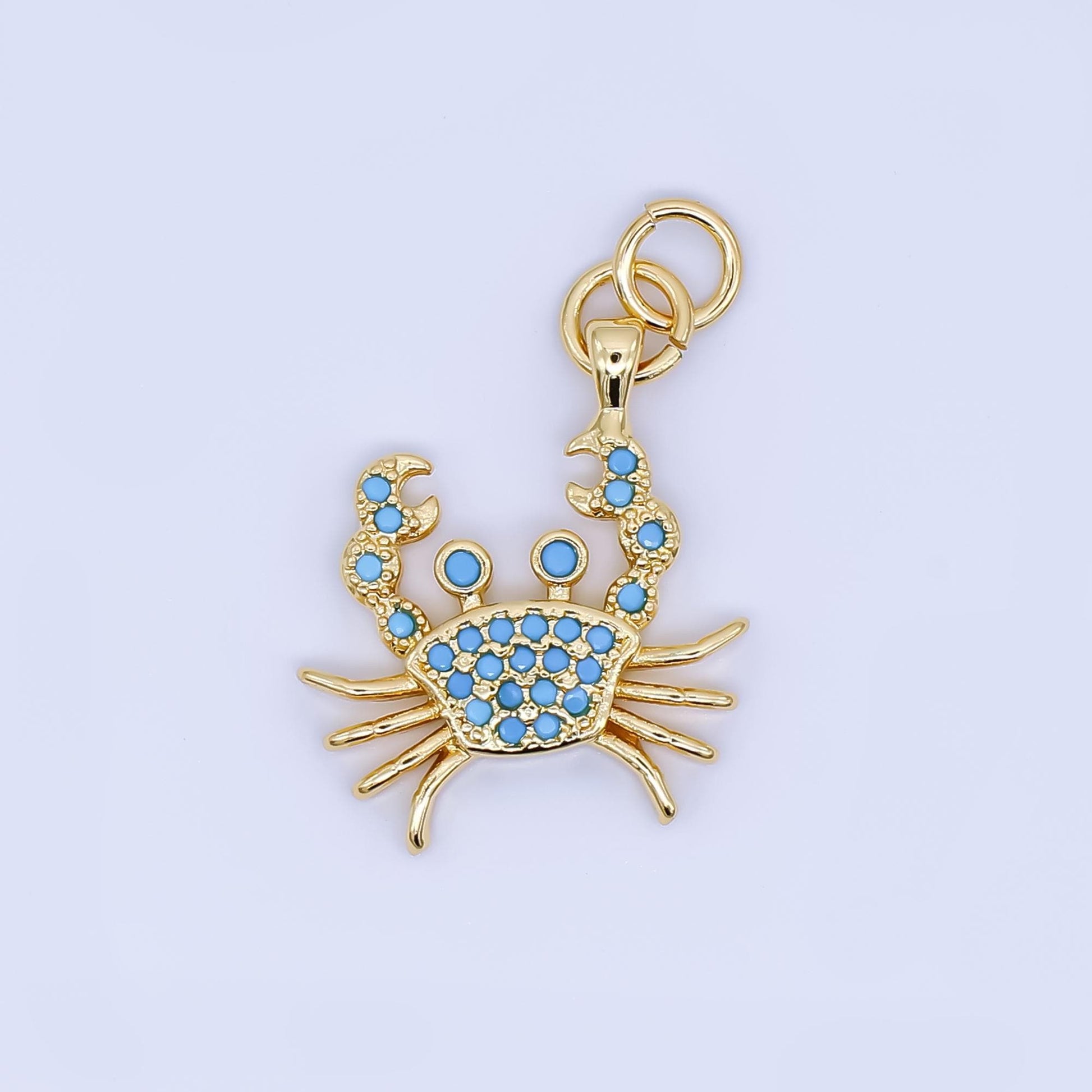 Dainty Teal Crab Charms 24K Gold Filled CZ Crabby Pendant Sea Life Beach Charm Bracelet Necklace for DIY Jewelry Making Supply AJ-505