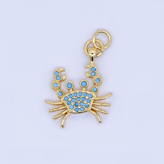 Dainty Teal Crab Charms 24K Gold Filled CZ Crabby Pendant Sea Life Beach Charm Bracelet Necklace for DIY Jewelry Making Supply AJ-505