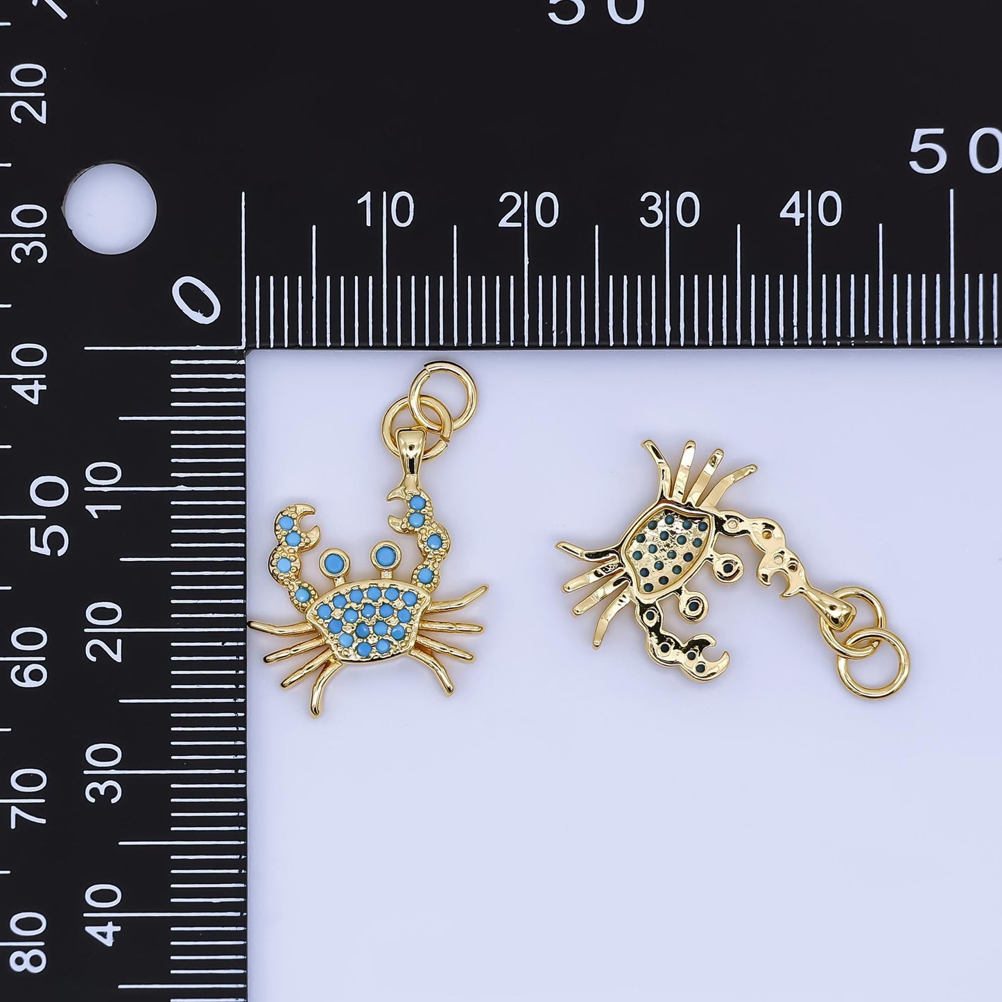Dainty Teal Crab Charms 24K Gold Filled CZ Crabby Pendant Sea Life Beach Charm Bracelet Necklace for DIY Jewelry Making Supply AJ-505