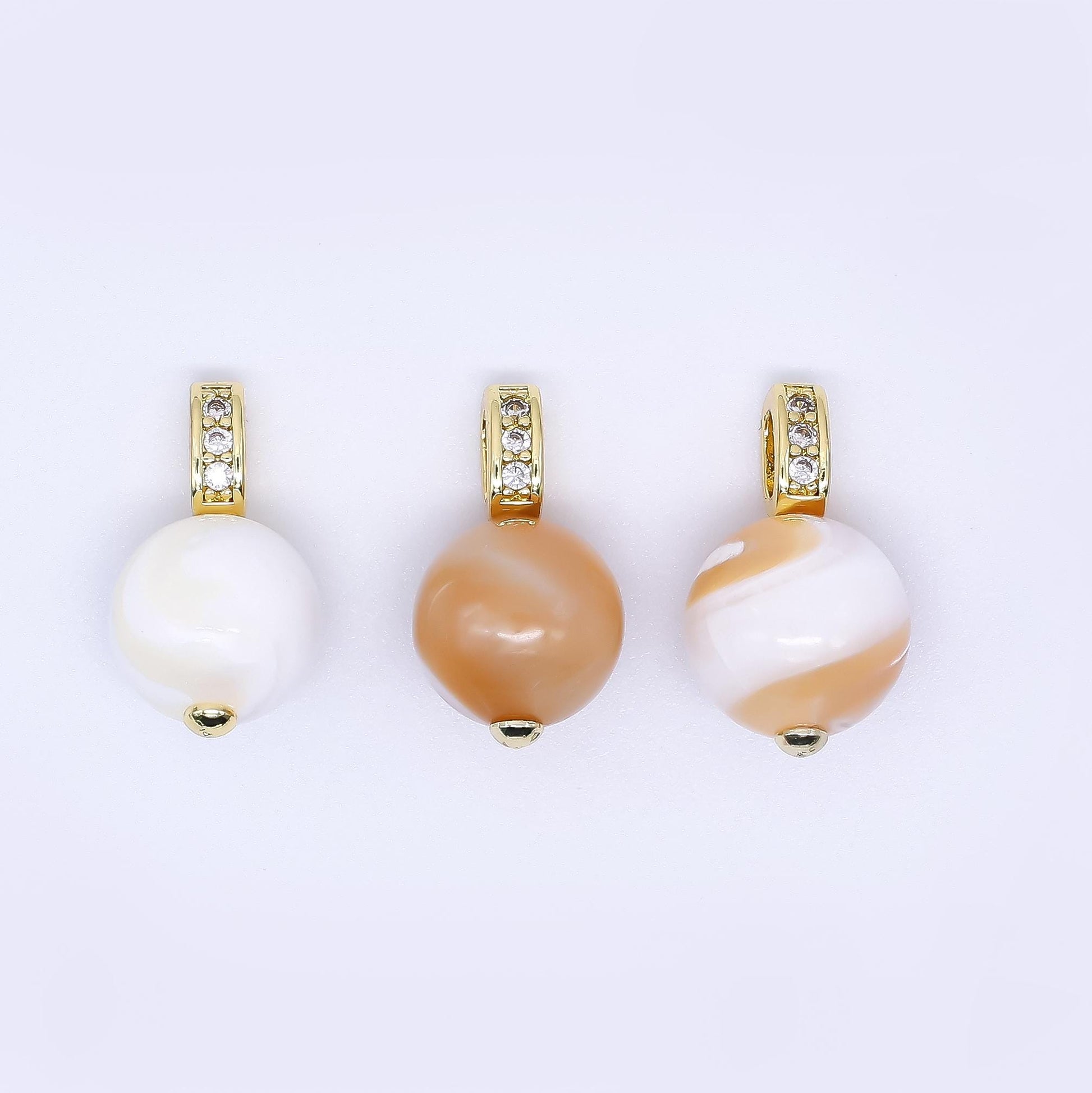 Mini Gold Filled Brown pearl charm 10 mm Round shape Shell Pearl charm CZ loop af-553