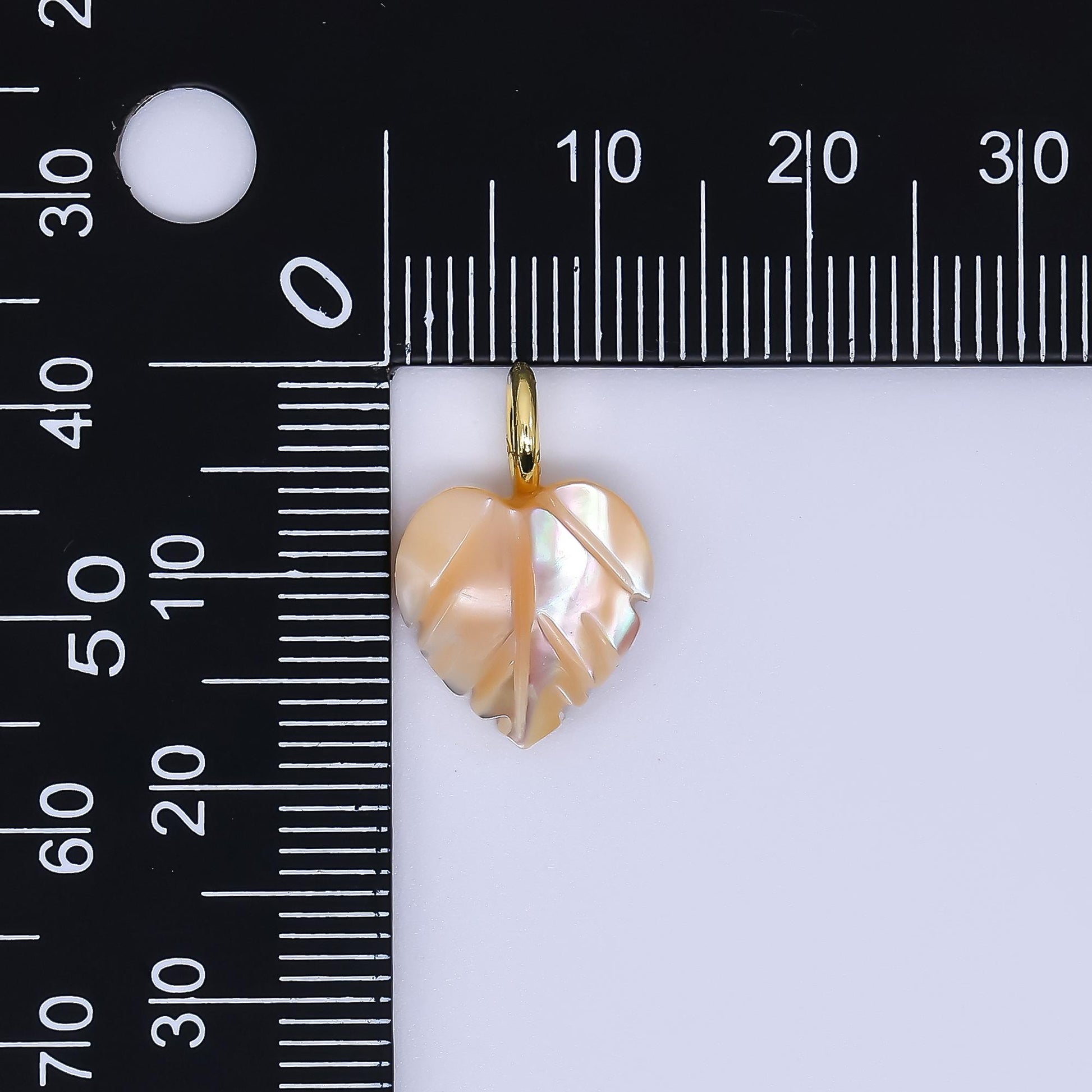 Fall Inspired 24k gold filled 18mm shell pearl heart nature monstera leaf pendant Champagne Pearl Mauve Charm | AF-555