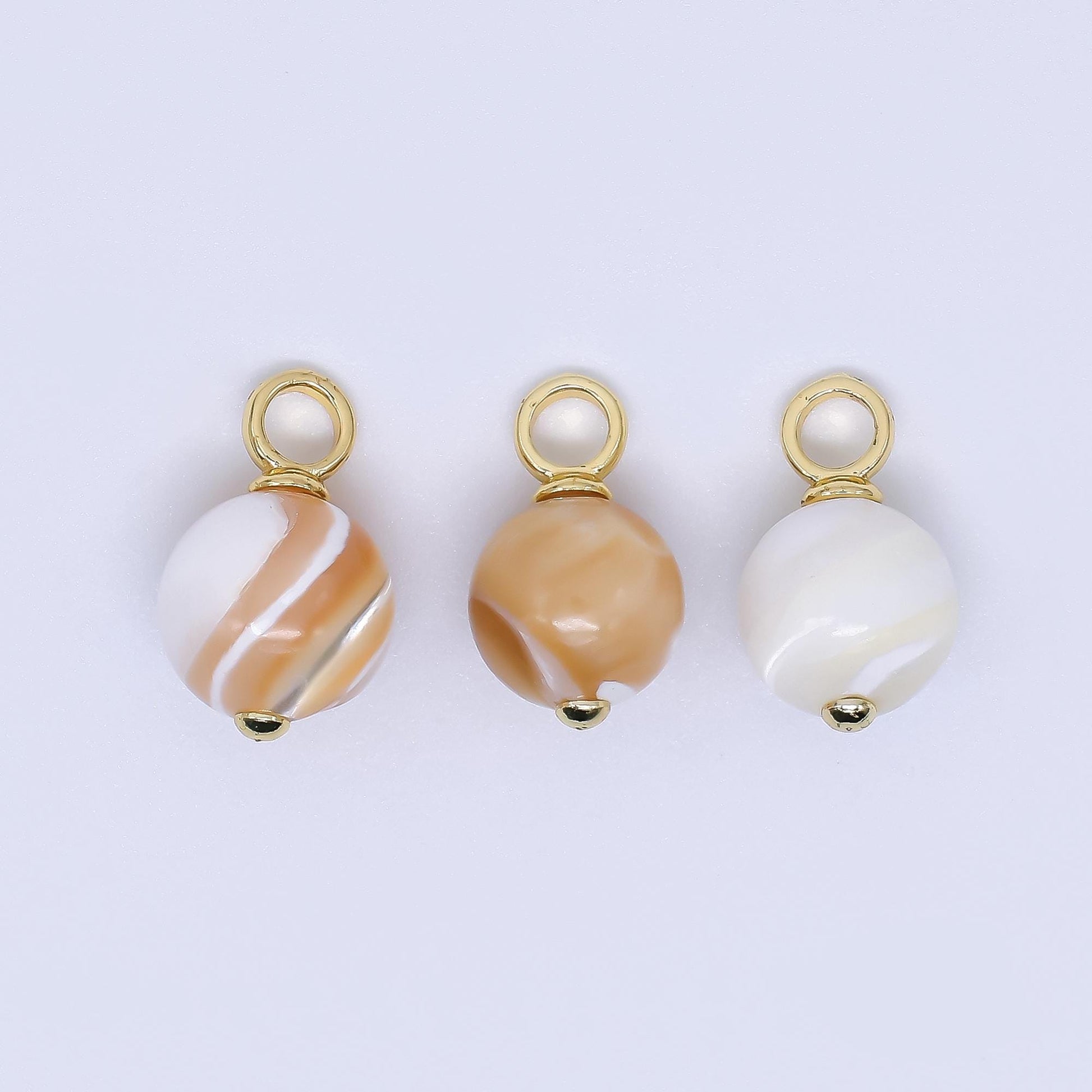 Mini Gold Filled Brown Coffee Latte pearl charm 10 mm Round shape Shell Pearl charm CZ loop P-A1788