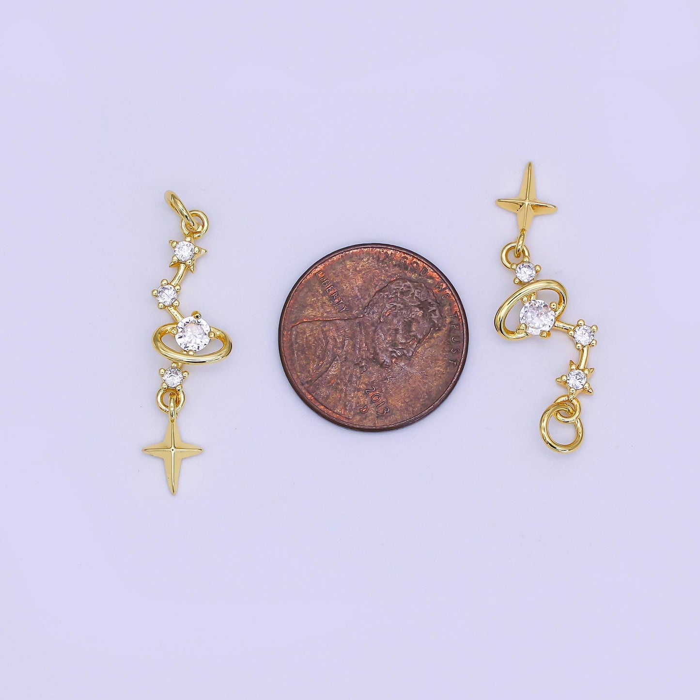 24K Gold Filled Mini North Bright Stars Cubic Zirconia Charm Drop Charm CZ Celestial For Earring Bracelet Necklace | AJ-493