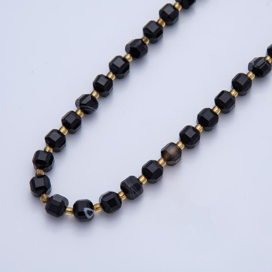 Black Obsidian Natural Gemstone 6.5mm Faceted Cube Dice Square Beads Strand | WA-3549