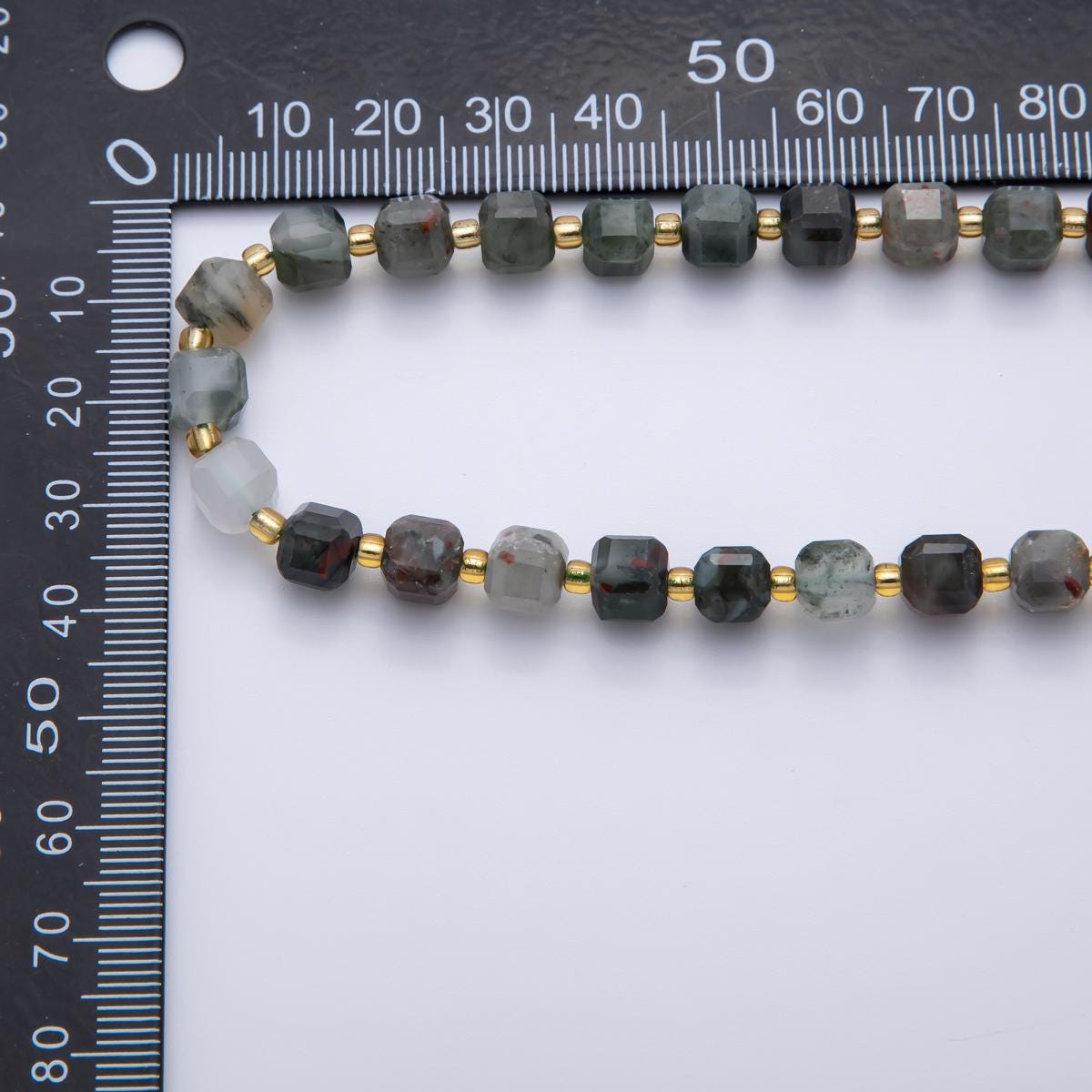 Dark Green Moss Agate Natural Gemstone 6.5mm Faceted Cube Dice Square Beads Strand | WA-3551