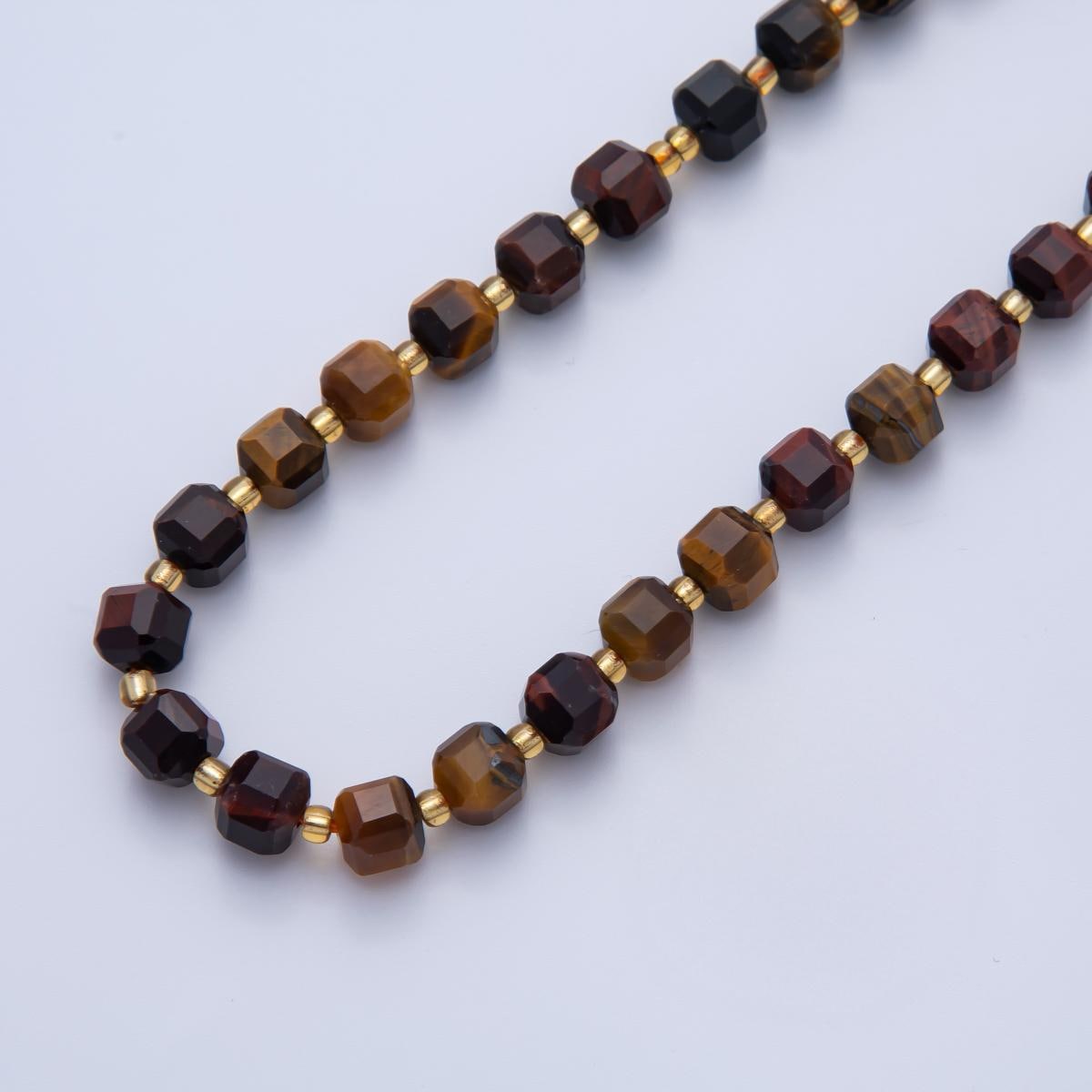 Brown Tiger Eye Natural Gemstone 6.5mm Faceted Cube Dice Square Beads Strand | WA-3554