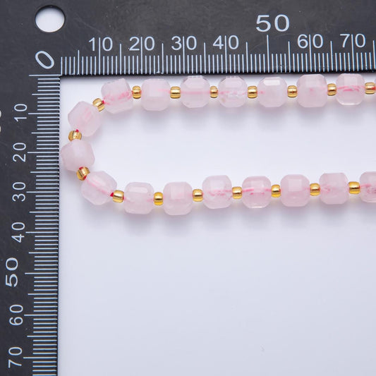Rose Quartz Natural Gemstone 6.5mm Faceted Cube Dice Square Beads Strand | WA-3558