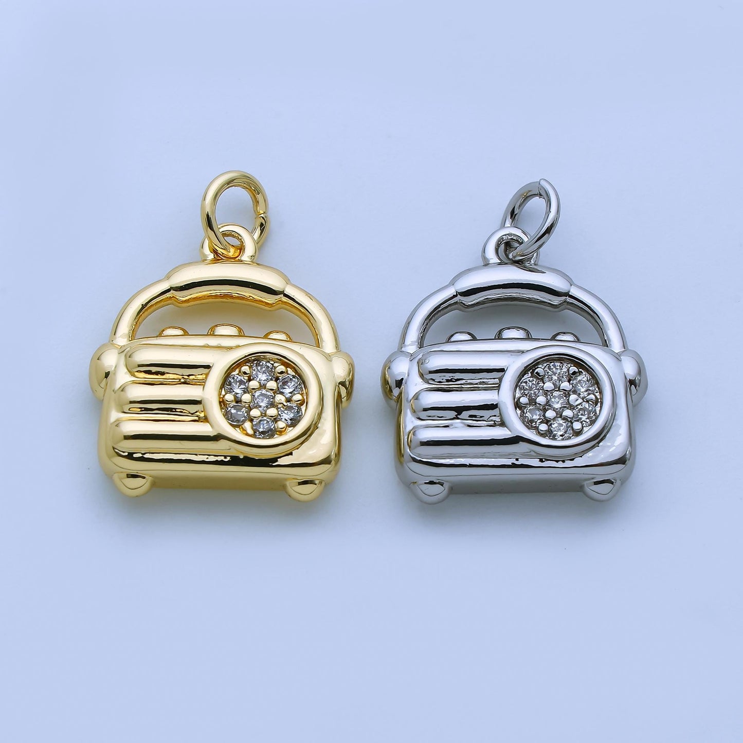 24k gold filled Mini Radio Charm Silver Retro Gadget pendant | AJ-370