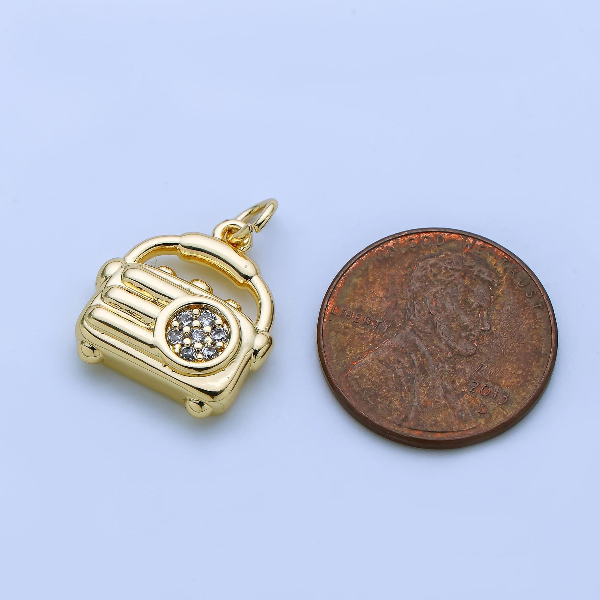24k gold filled Mini Radio Charm Silver Retro Gadget pendant | AJ-370
