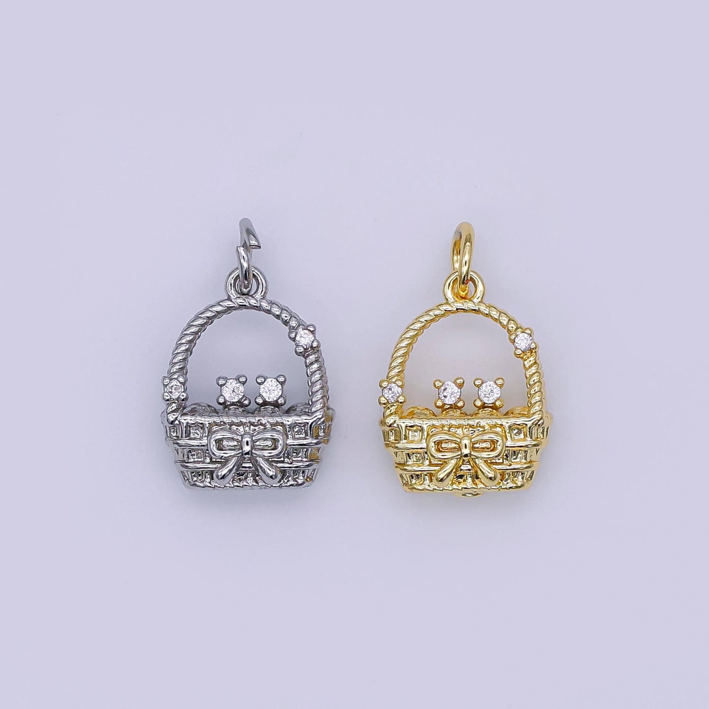 24k gold filled Mini Basket Charm Silver Picnic Wedding Flower Basket pendant | AJ-366