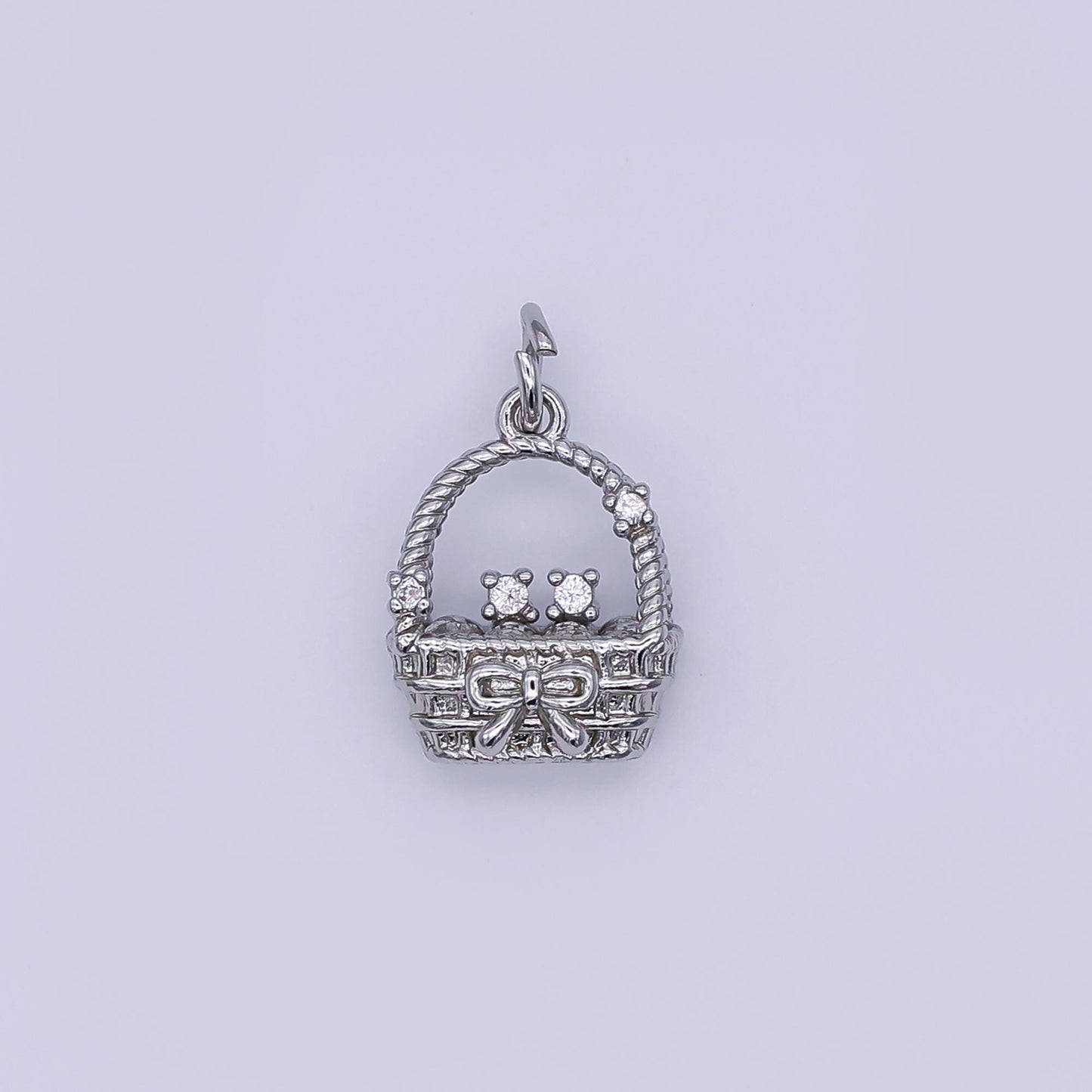 24k gold filled Mini Basket Charm Silver Picnic Wedding Flower Basket pendant | AJ-366
