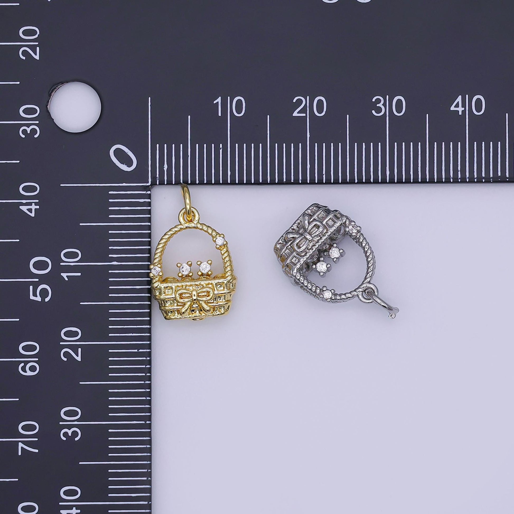 24k gold filled Mini Basket Charm Silver Picnic Wedding Flower Basket pendant | AJ-366