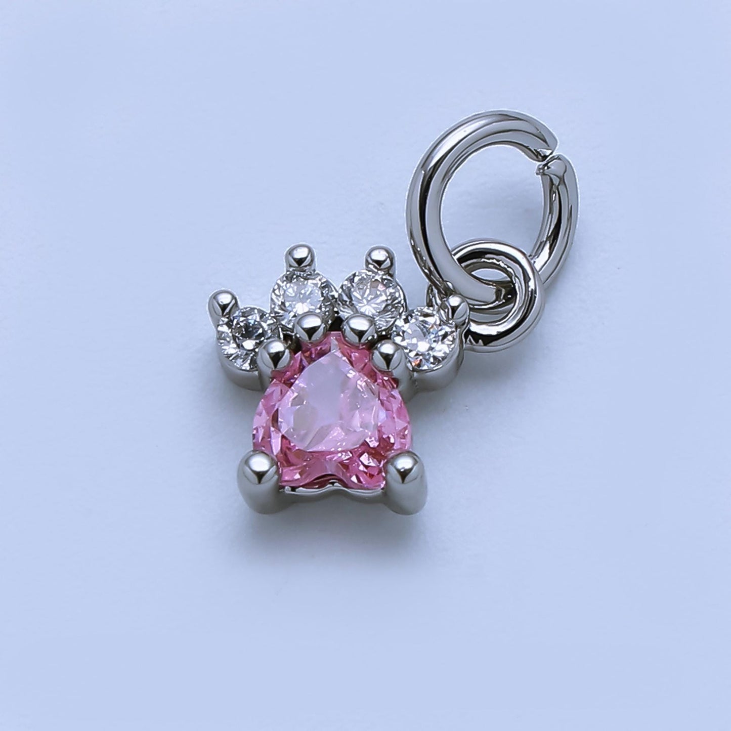 24k gold filled clear micro paved cz heart dog paw print add-on charm Pink CZ Stone | AJ378
