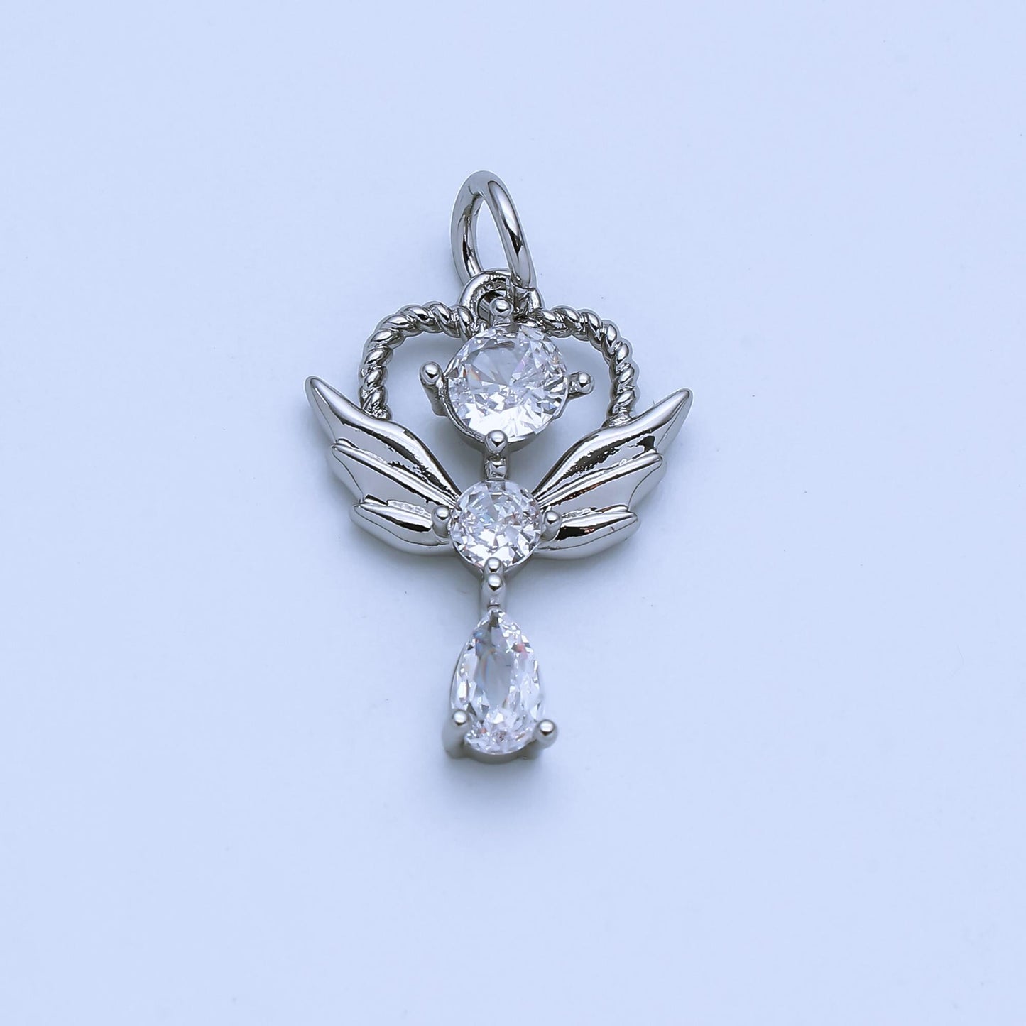 24K Gold Filled Minimalist Angel Wing Wand Pendant with CZ Stones in Gold & Silver | AJ375 AJ376