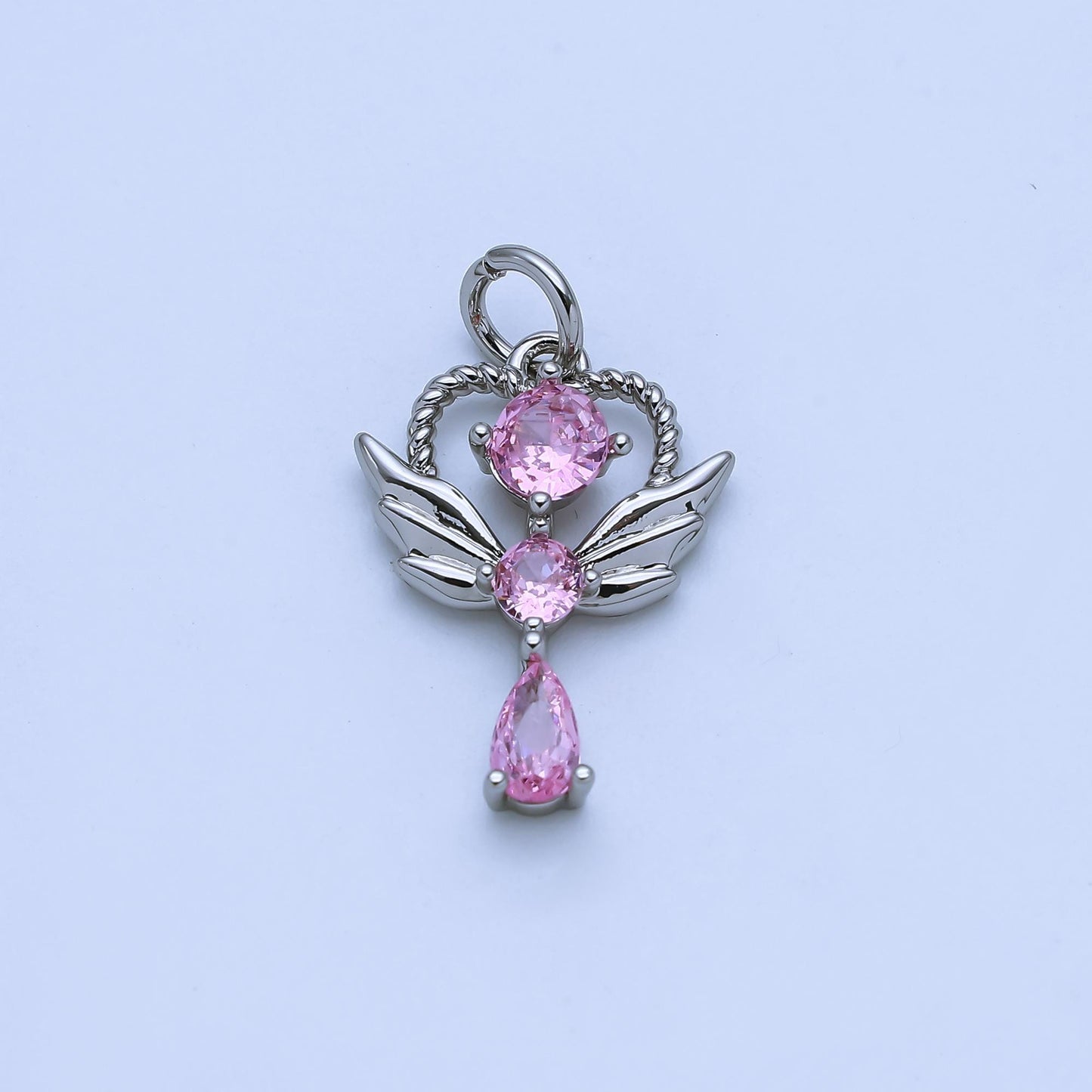 24K Gold Filled Minimalist Angel Wing Wand Pendant with CZ Stones in Gold & Silver | AJ375 AJ376