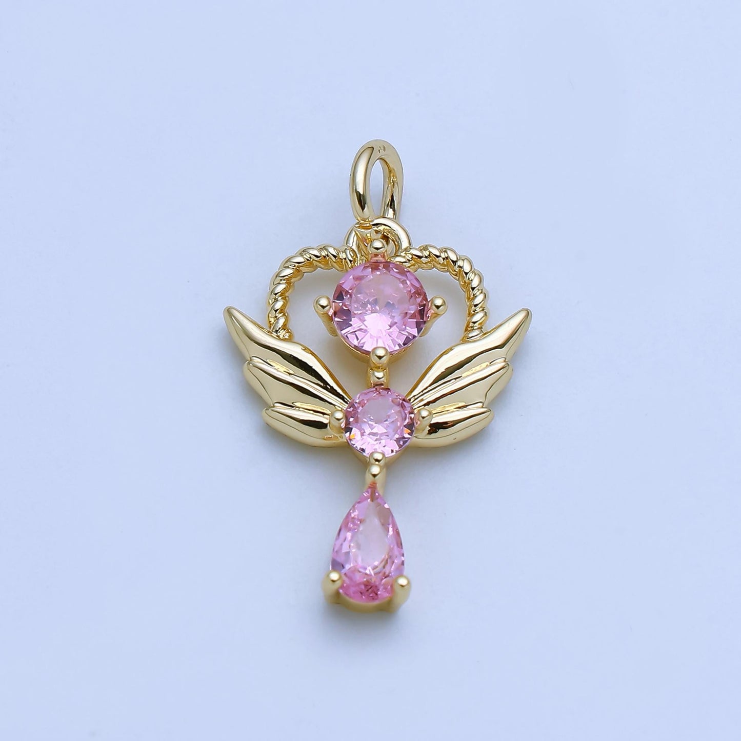 24K Gold Filled Minimalist Angel Wing Wand Pendant with CZ Stones in Gold & Silver | AJ375 AJ376
