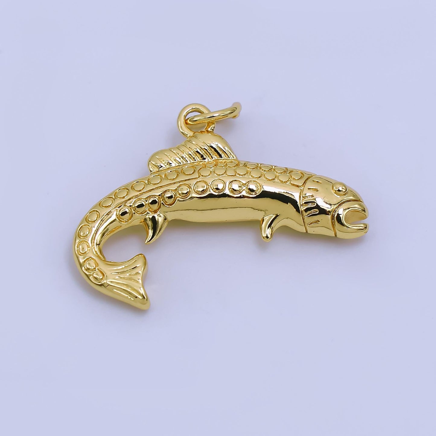 Dainty Gold fish Charms 24K Gold Filled Trout fish Pendant fish Charm Bracelet Necklace for Ocean Sea DIY Jewelry Making Supply AJ-371