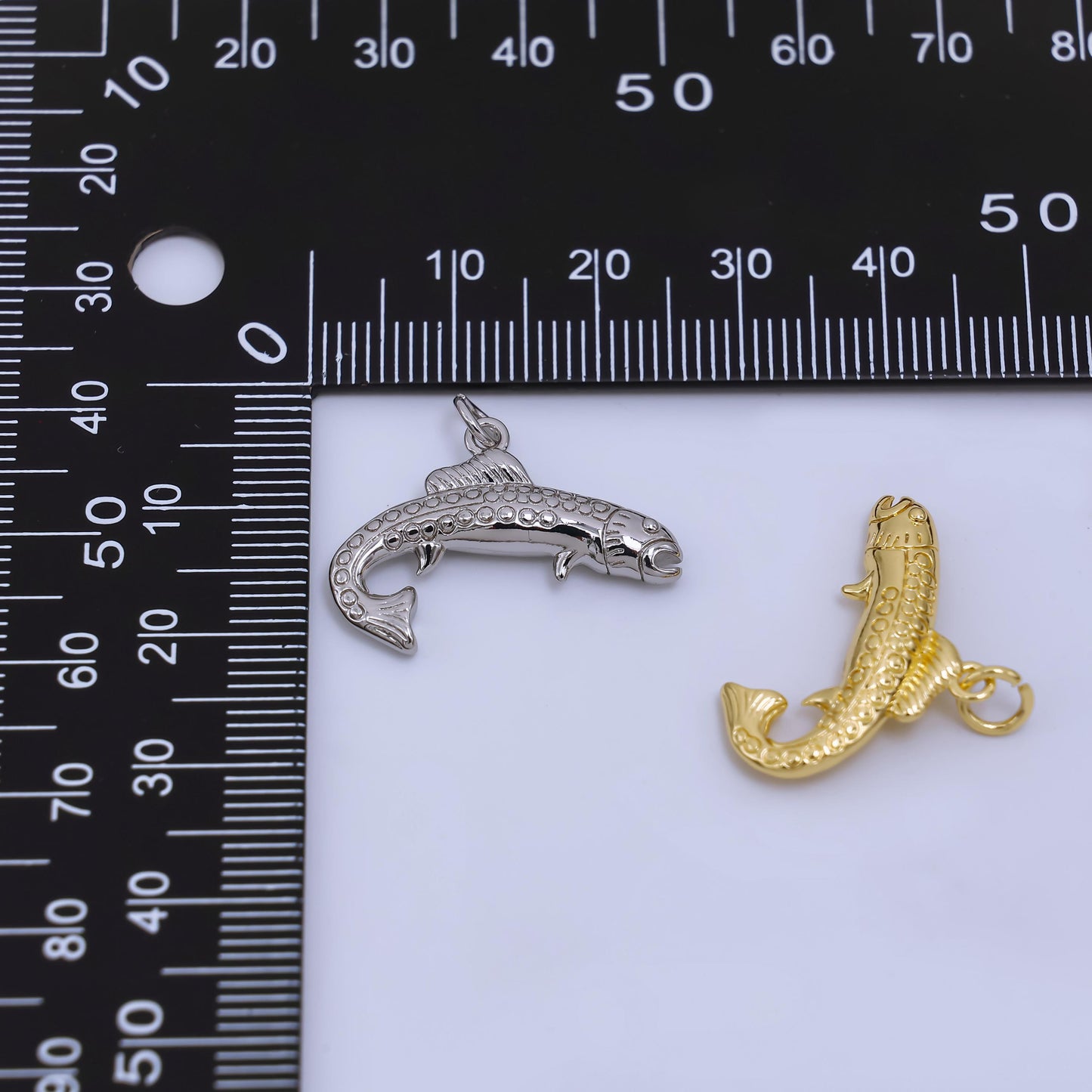 Dainty Gold fish Charms 24K Gold Filled Trout fish Pendant fish Charm Bracelet Necklace for Ocean Sea DIY Jewelry Making Supply AJ-371