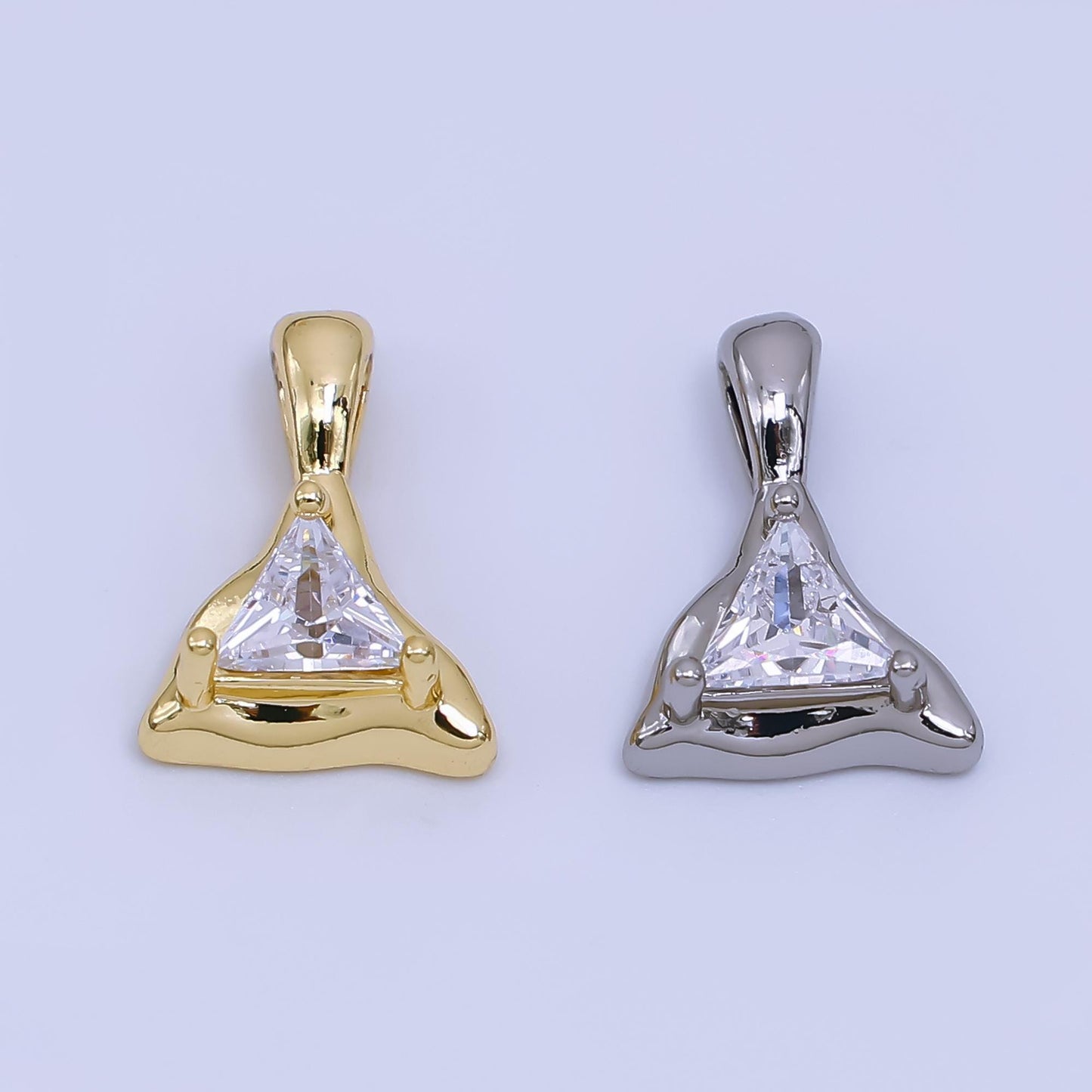 Molten Gold Charm CZ dainty triangle Geometric Jewelry Charm AH-496