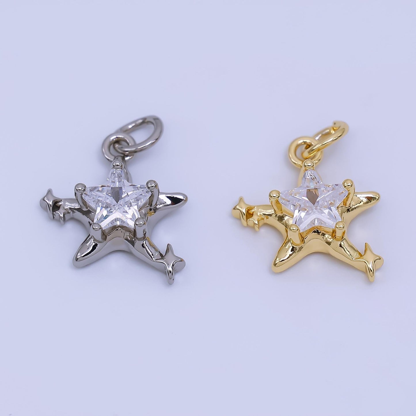Molten Gold Charm CZ dainty Star Celestial Jewelry Charm AJ-373