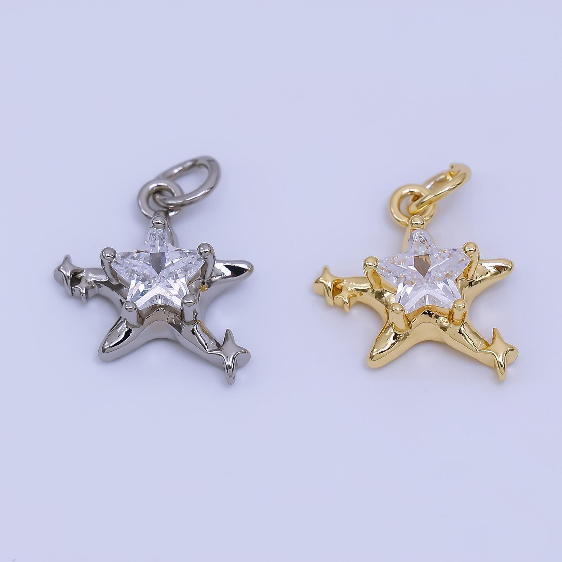 Molten Gold Charm CZ dainty Star Celestial Jewelry Charm AJ-373