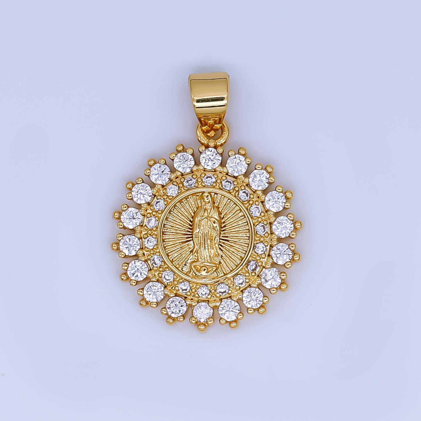 24K Gold Filled Virgin Mary Charm Dainty Cz Lady Guadalupe Pendant for Religious Bracelet Necklace for DIY Jewelry Making Supply AH-503