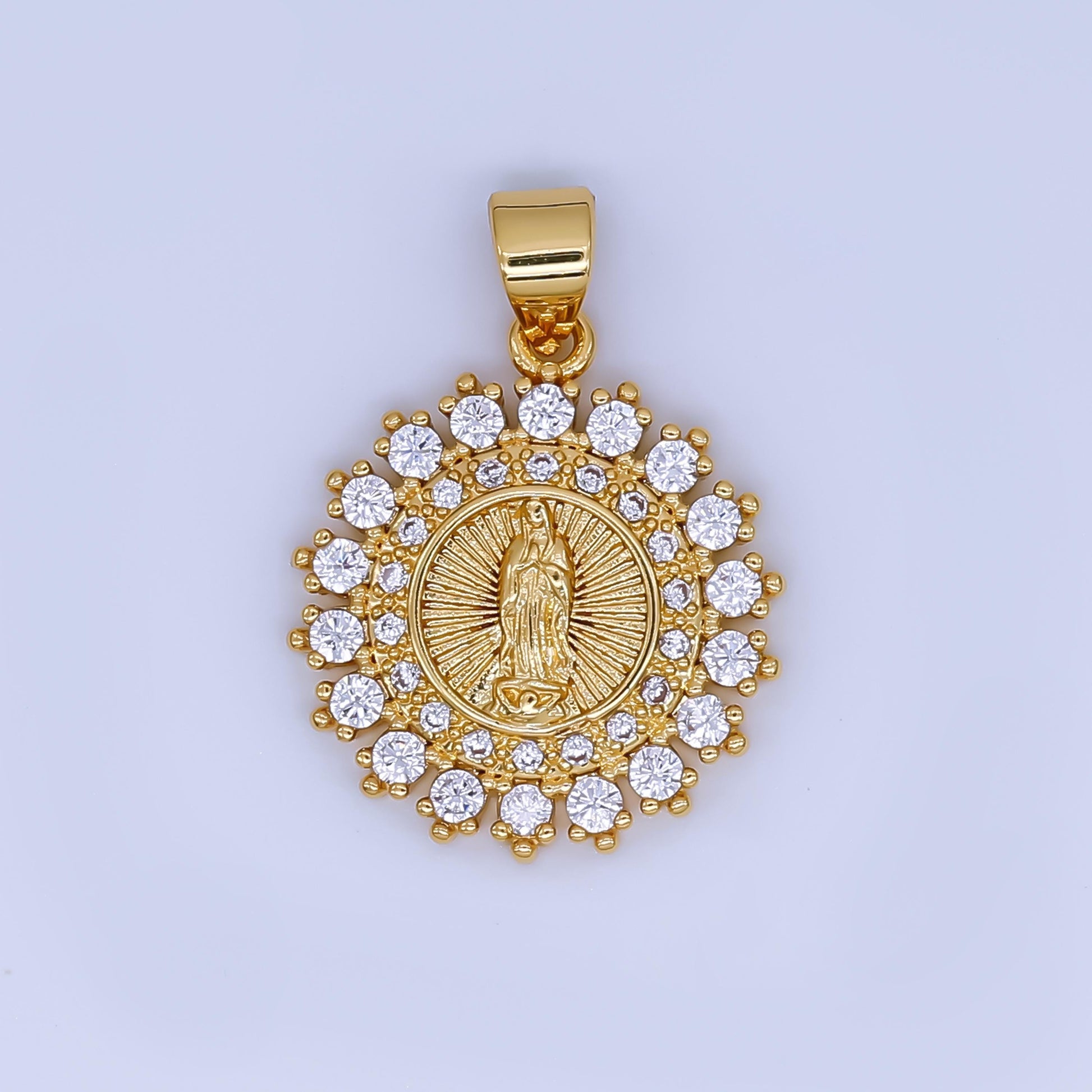 24K Gold Filled Virgin Mary Charm Dainty Cz Lady Guadalupe Pendant for Religious Bracelet Necklace for DIY Jewelry Making Supply AH-503