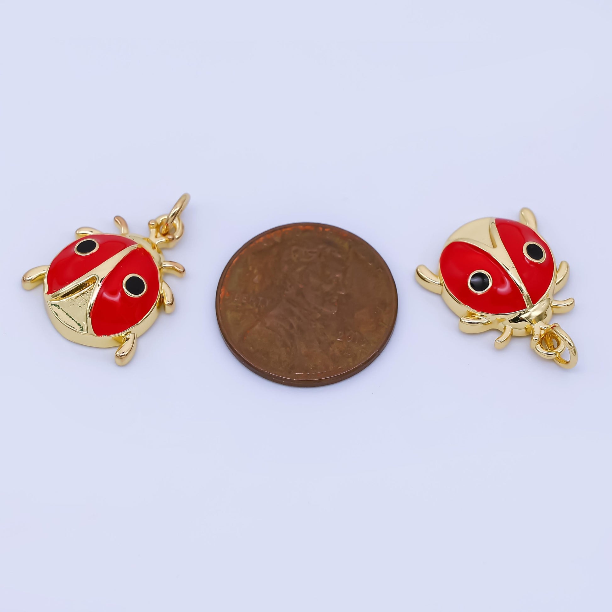 24K Gold Filled Ladybug Charm Dainty Red Enamel Lady Bug Animal Pendant for Insect Bracelet Necklace for DIY Jewelry Making Supply Aj-458