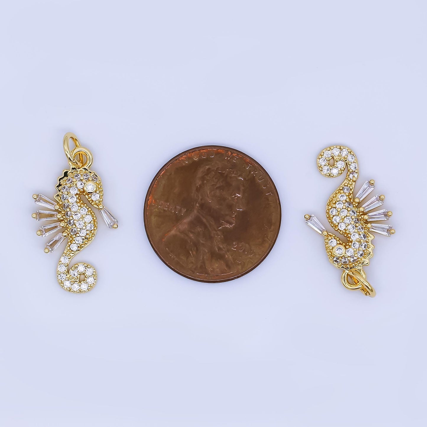 24K Gold Filled Seahorse Charm Dainty CZ Sea Life Animal Pendant for Ocean Inspired Bracelet Necklace for DIY Jewelry Making Supply AJ-459