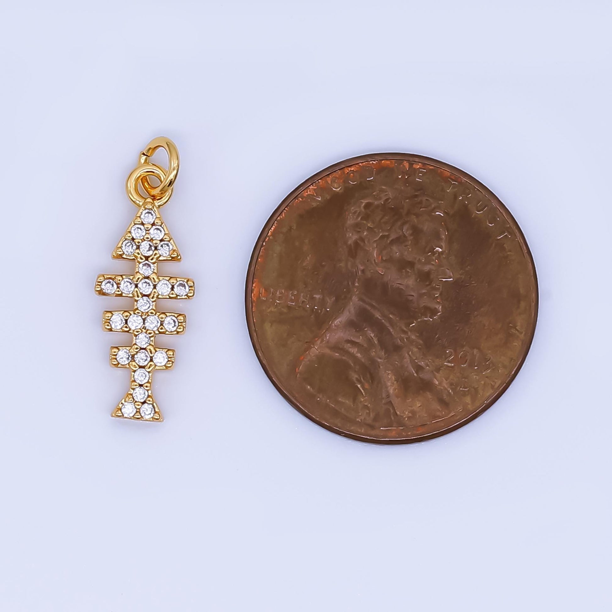 24K Gold Filled Fish Bone Micro Paved CZ Charm Skeleton Fish | AJ-465