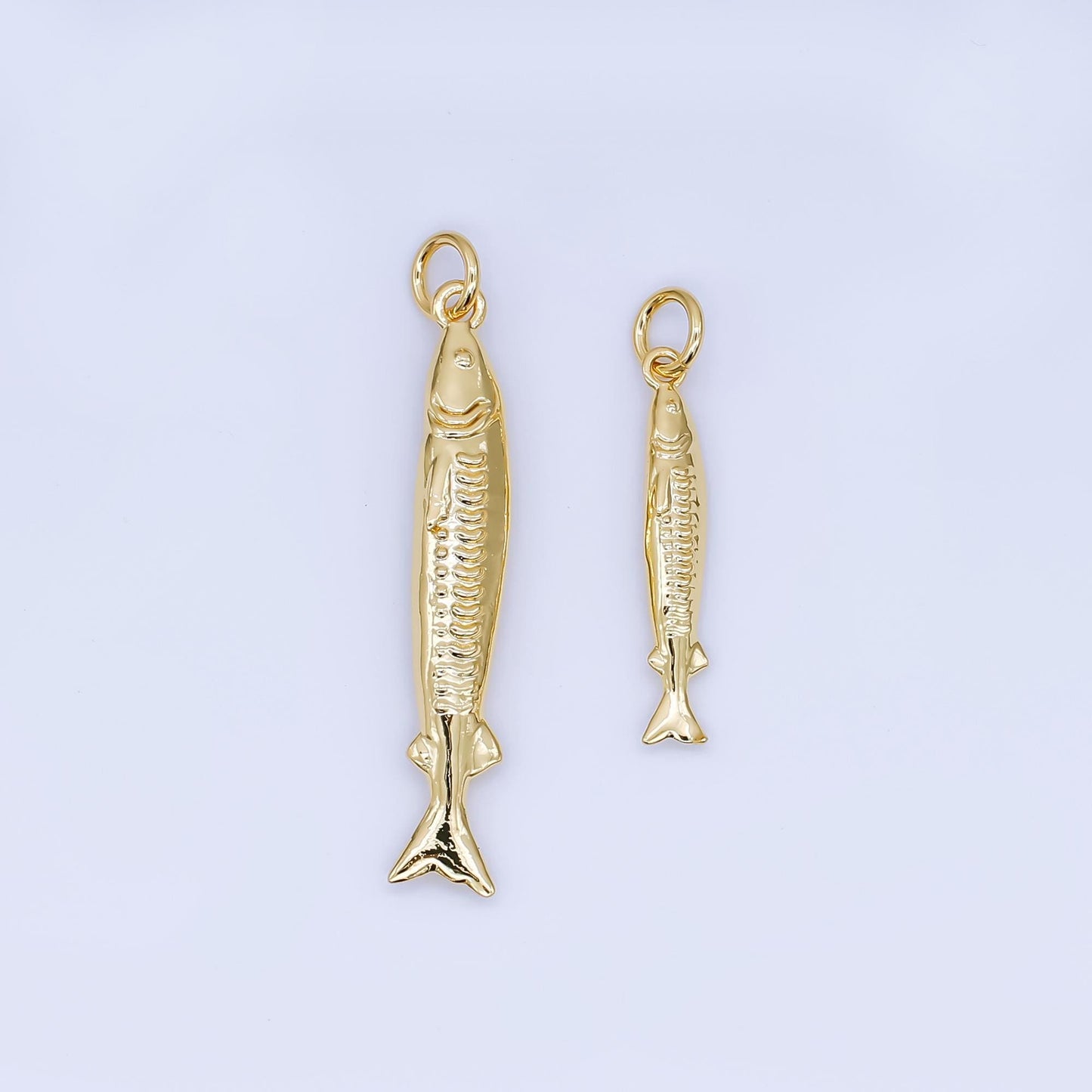Long 24k Gold Filled Fish Charm Dainty Fisherman Ocean Sea Charm Bracelet Necklace for DIY Jewelry Making Supply AJ466