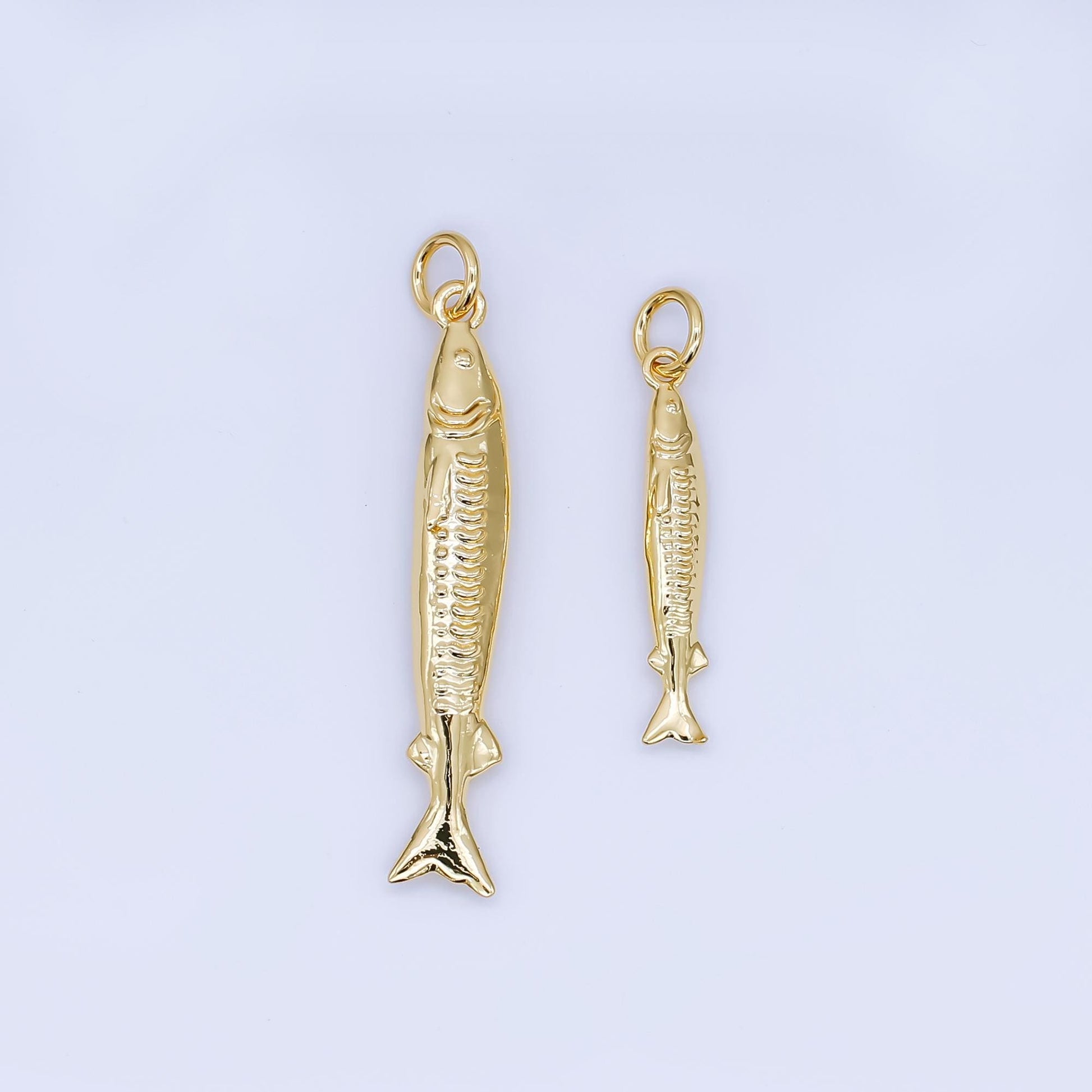 Long 24k Gold Filled Fish Charm Dainty Fisherman Ocean Sea Charm Bracelet Necklace for DIY Jewelry Making Supply AJ466