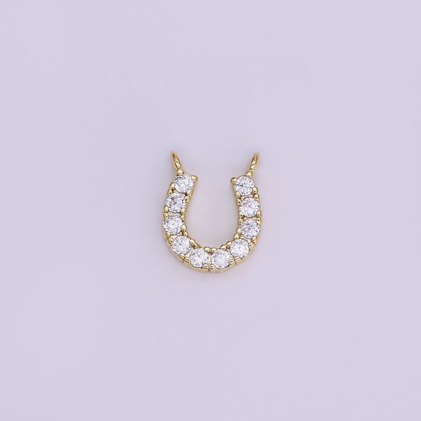 Minimalist 14k gold filled Cubic Zirconia Clear Lucky horseshoe charm Connector for Necklace Bracelet Component | Y-010