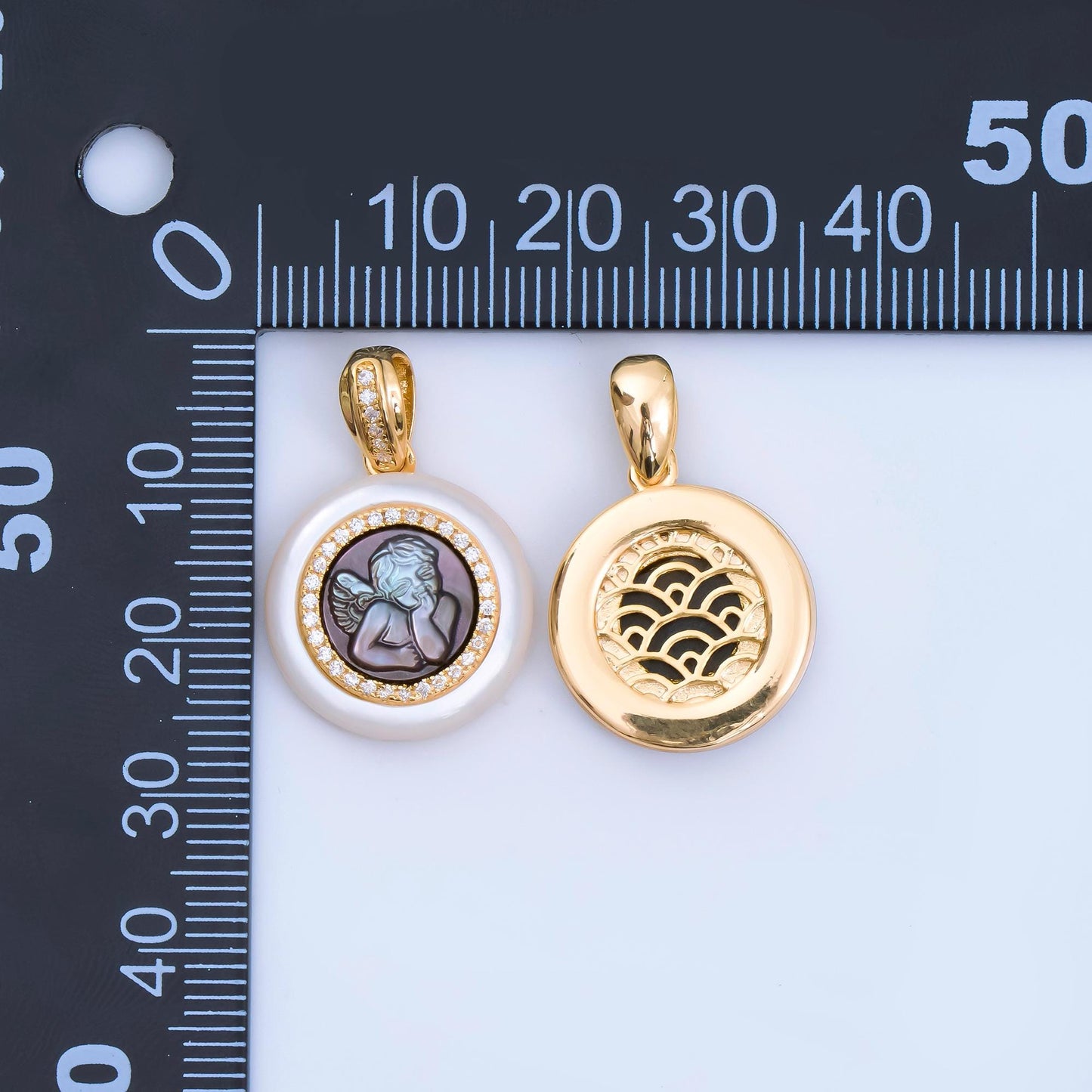 Round Baby Angel abalone 24k gold filled gemstone Pearl Cherub pendant | AH-501