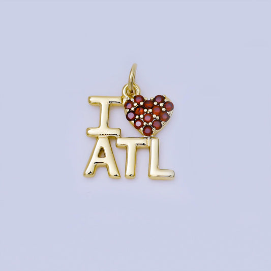 Mini Red Heart cz gold Atlanta charm i love ATL minimalist jewelry micro cz pave ATL state sign travel pendants for necklace bracelet AJ-456