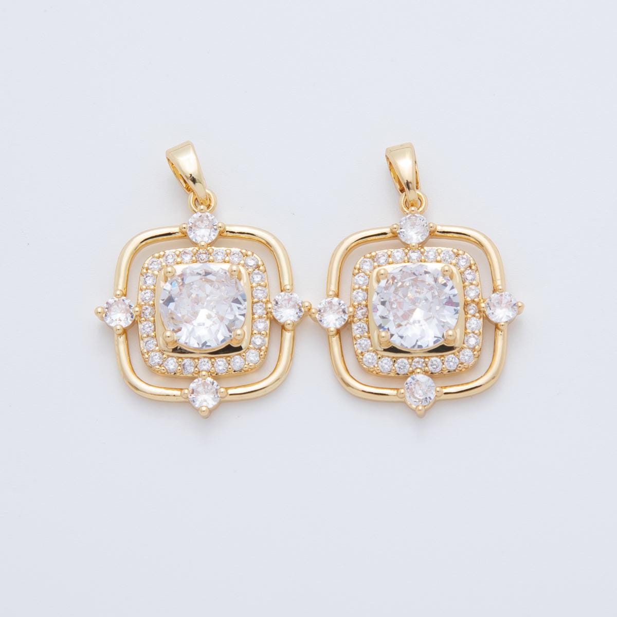 18K Gold Filled Clear CZ Micro Paved Geometric Square Pendant | AH776
