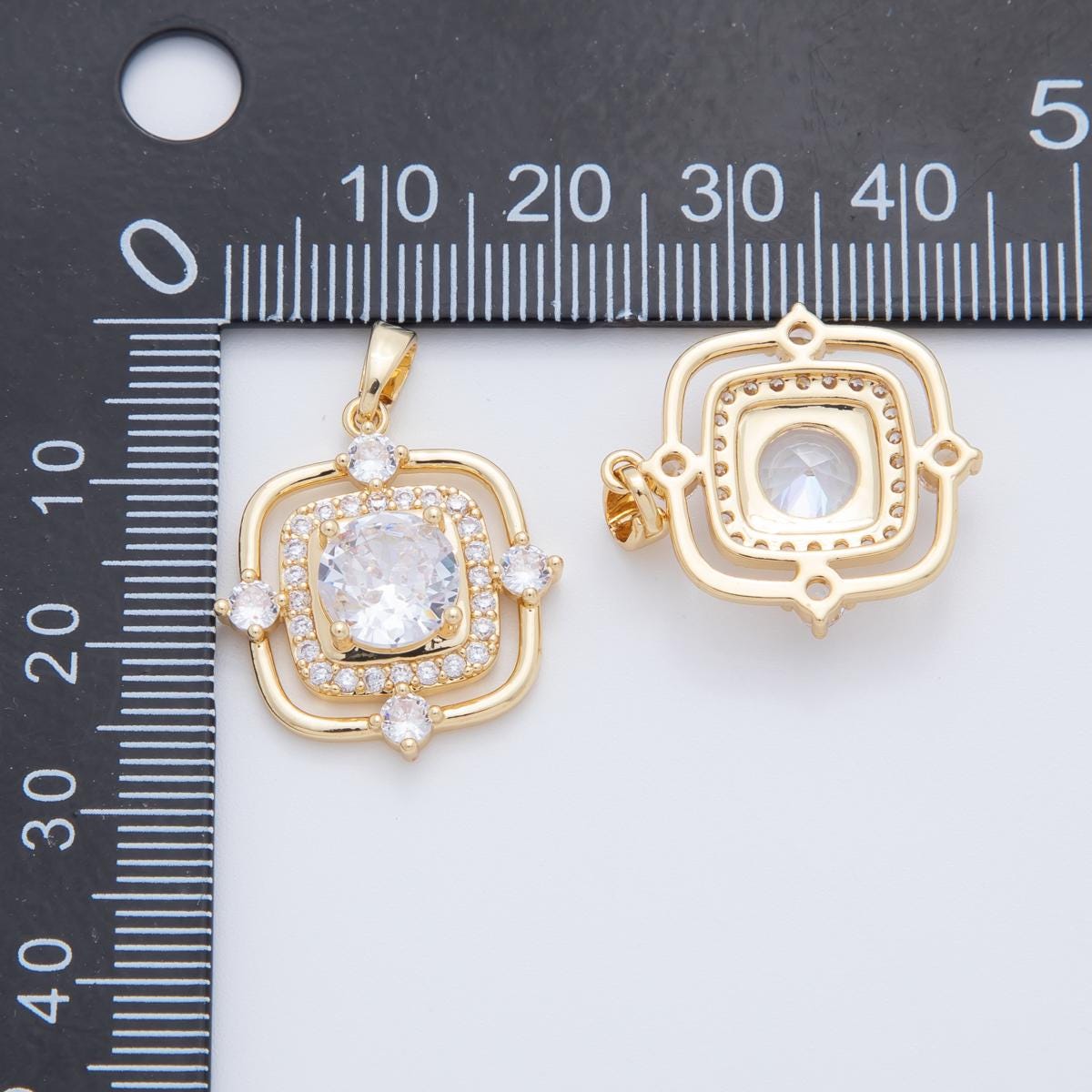 18K Gold Filled Clear CZ Micro Paved Geometric Square Pendant | AH776
