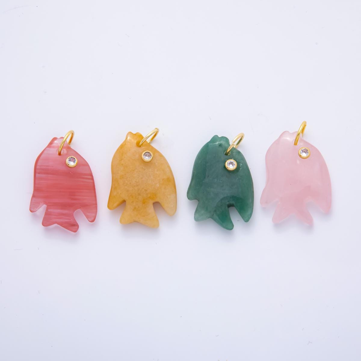 Bold Gemstone Fish Pendant Natural Stone Sea Life Animal Charm for Jewelry Making Supply 18k Gold Filled Charm Cord Scarf Necklace ah-882