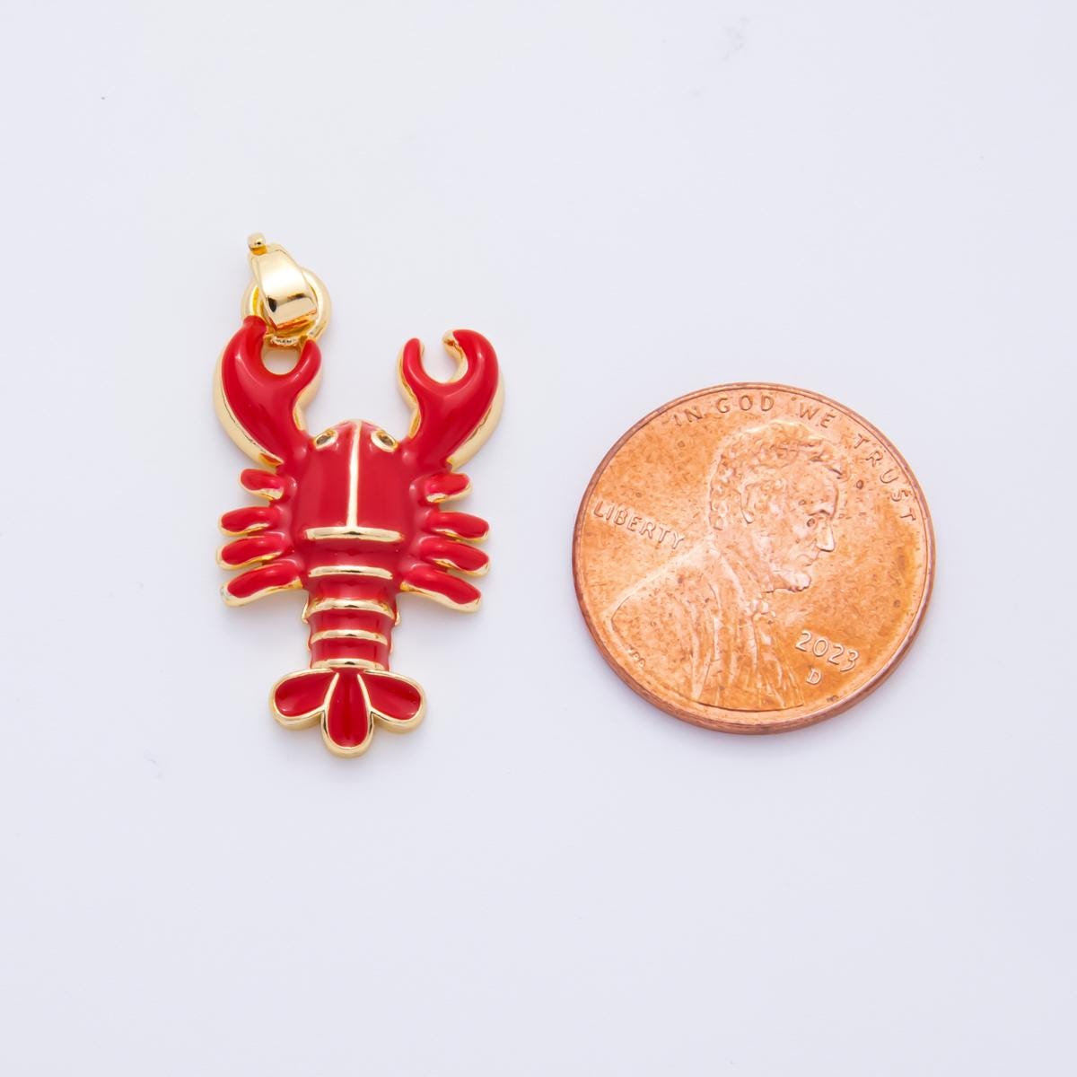 Dainty Red Lobster Charms 18K Gold Filled Enamel Lobster Pendant Sea Life Ocean Charm Bracelet Necklace for DIY Jewelry Making Supply AH-793