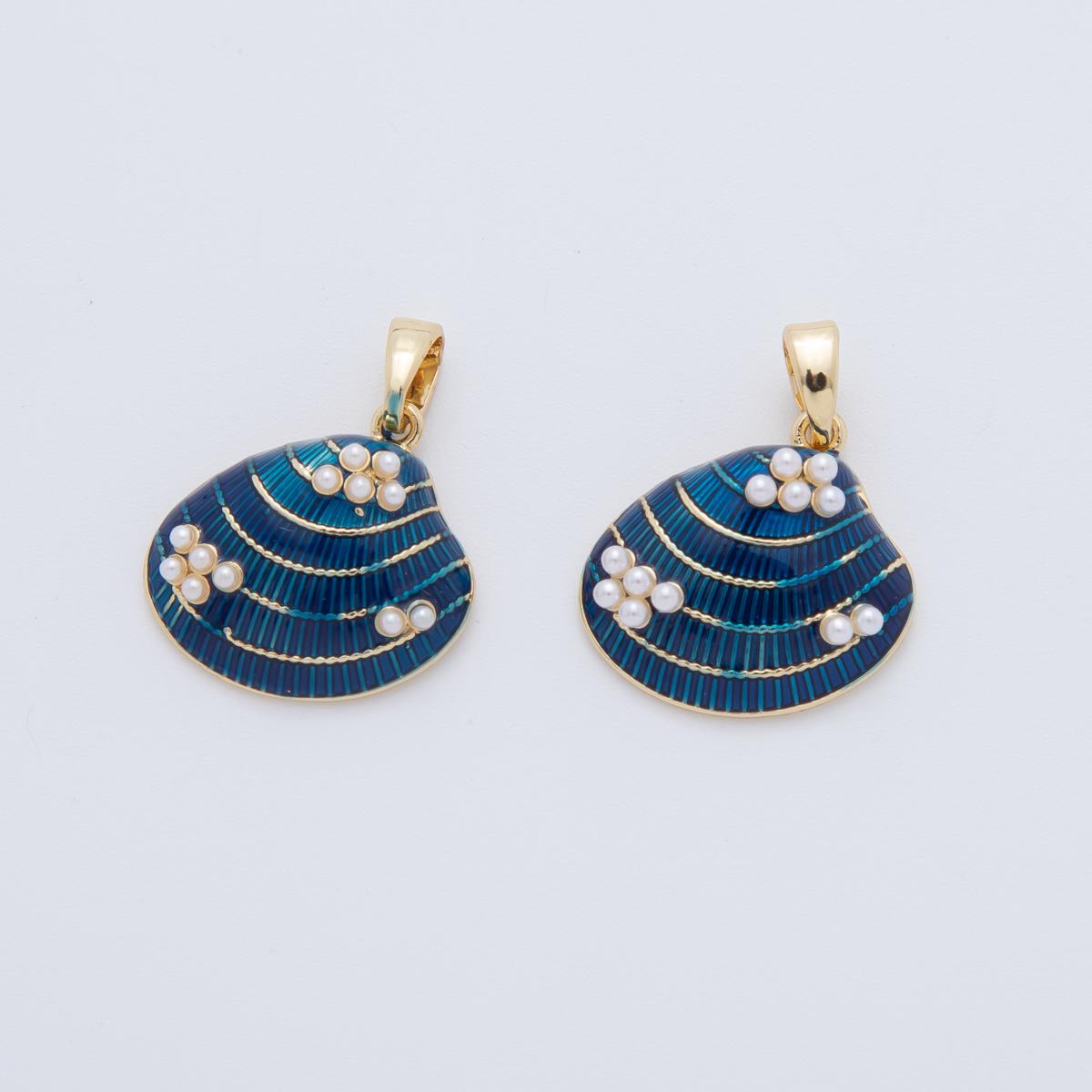18K Gold Filled Shell Pearl Blue Scallop Sea Shell Pendant | AH777