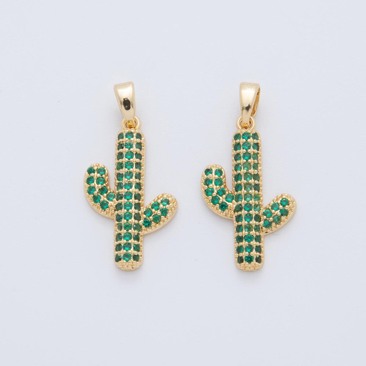 18K Gold Filled Green Micro Paved CZ Cactus Plant Pendant | AH779
