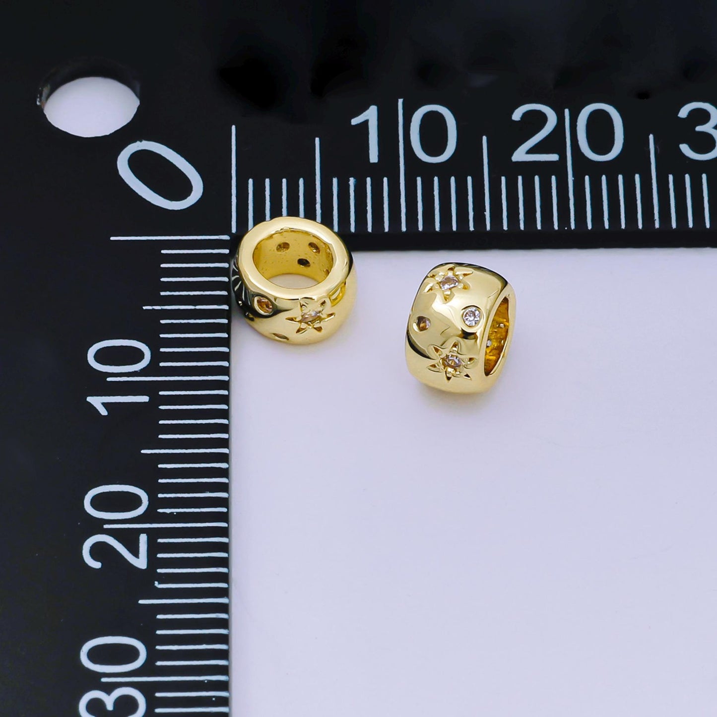 1pc gold Star spacer beads for diy beaded bracelet jewelry charms Celestial cz rondelle bead spacer bead size 7mm bead Large Hole B-038