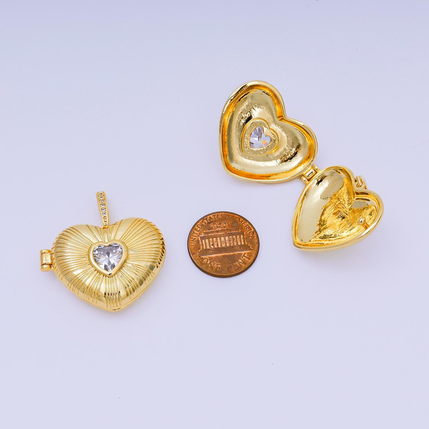 Cubic Heart Sunburst Locket Pendants Photo Locket Charm for Necklace bracelet in 24k gold filled Supply AA-1509