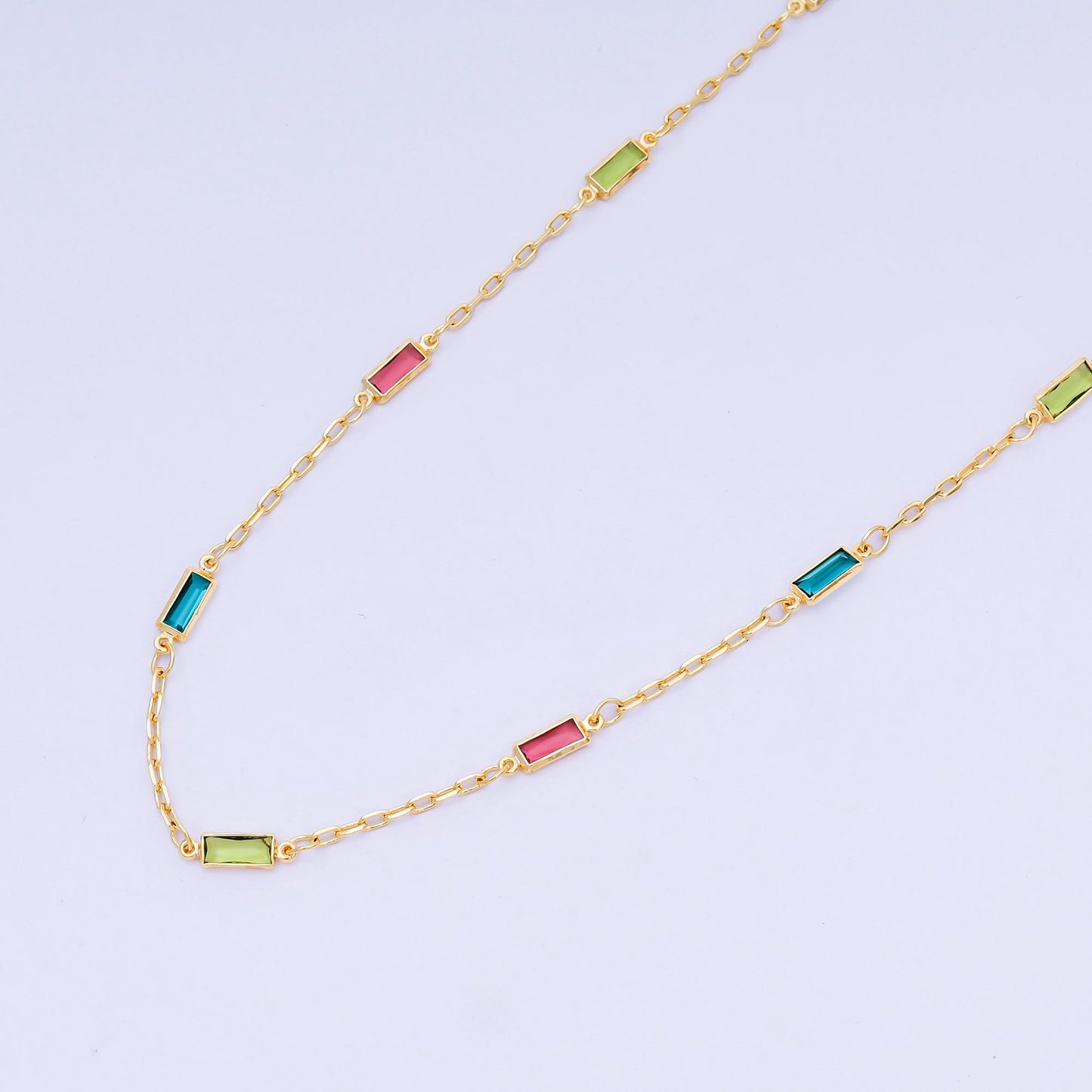 Gold Micro Pave Colorful Charm Chain, Rainbow Micro Pave CZ Charm Specialty Link Chain by Yard Chain roll-1552