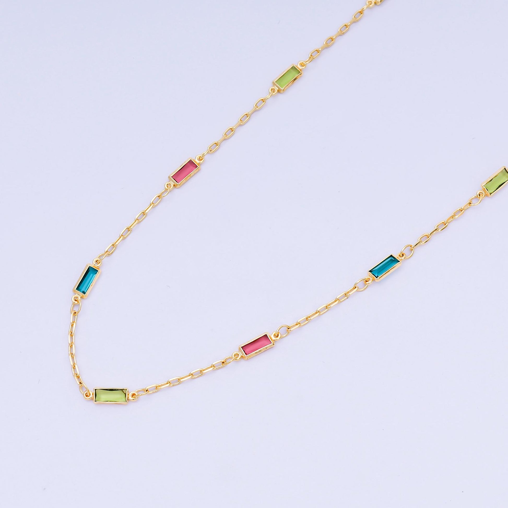 Gold Micro Pave Colorful Charm Chain, Rainbow Micro Pave CZ Charm Specialty Link Chain by Yard Chain roll-1552
