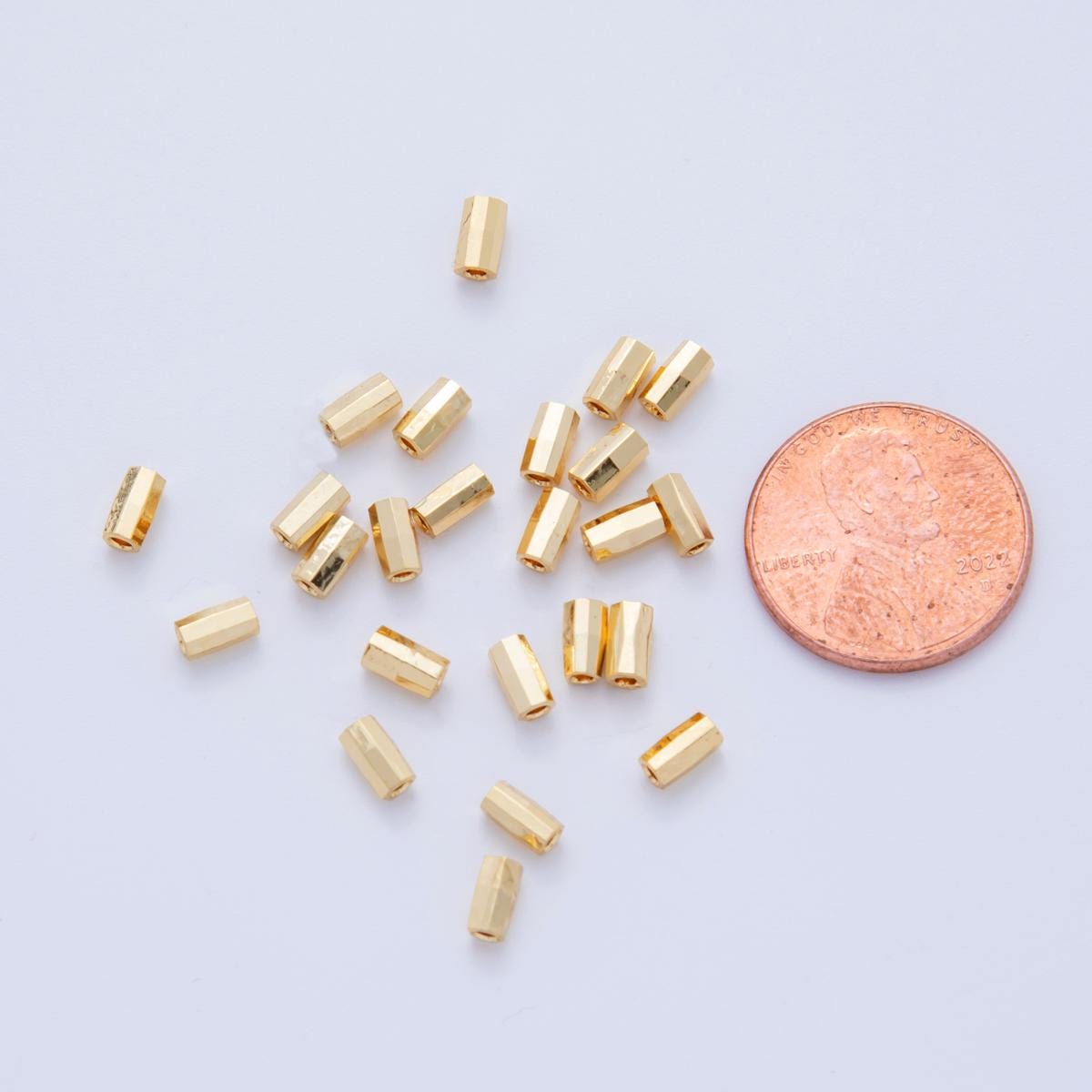 18K Gold Filled 2.8mm Multifaceted Thin Tube Bead Spacer Set by 10 Pieces | B824