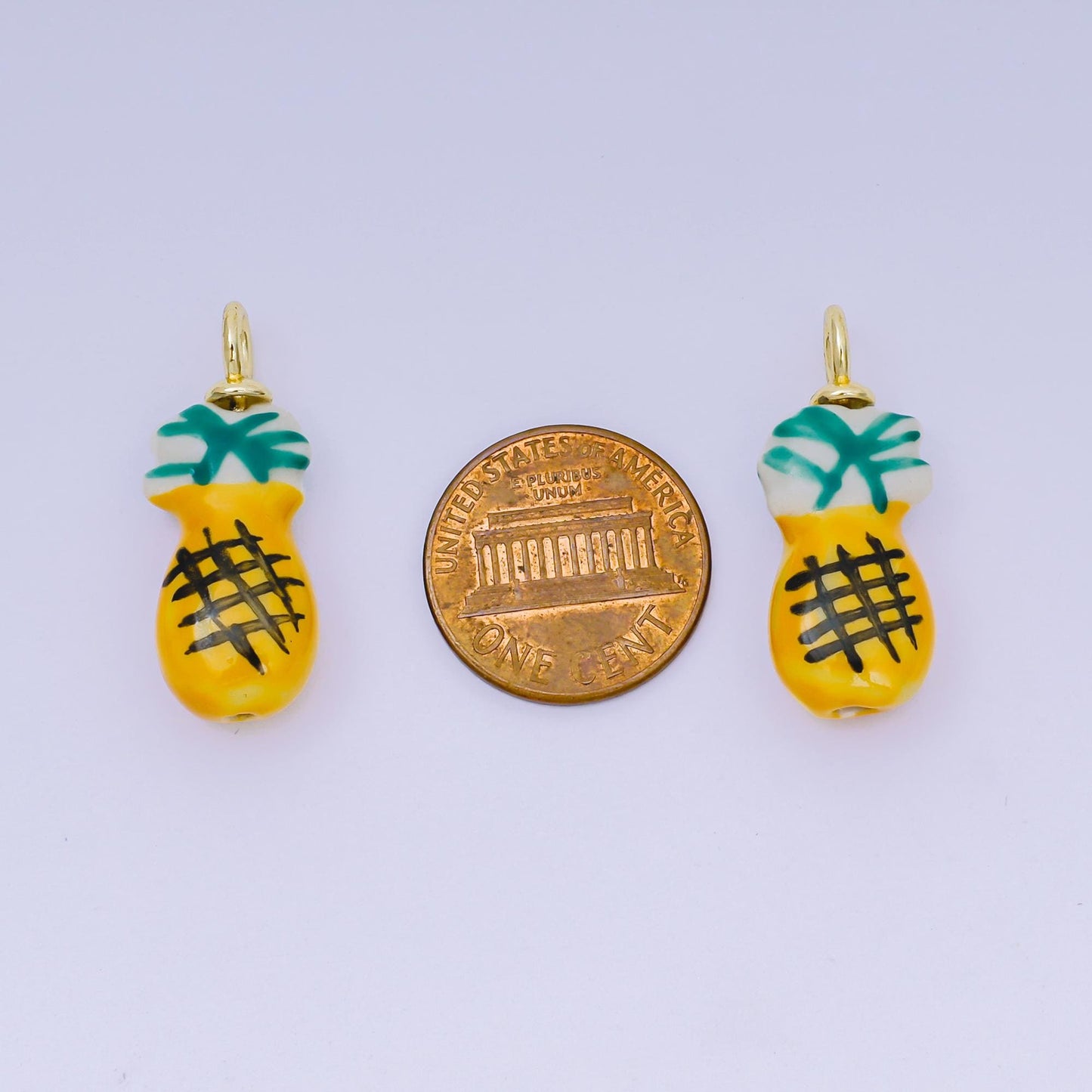 Dainty Gold Pineapple Charm in Ceramic Fruit Enamel Charm Foodie Charm Necklace Bracelet Supply C-668