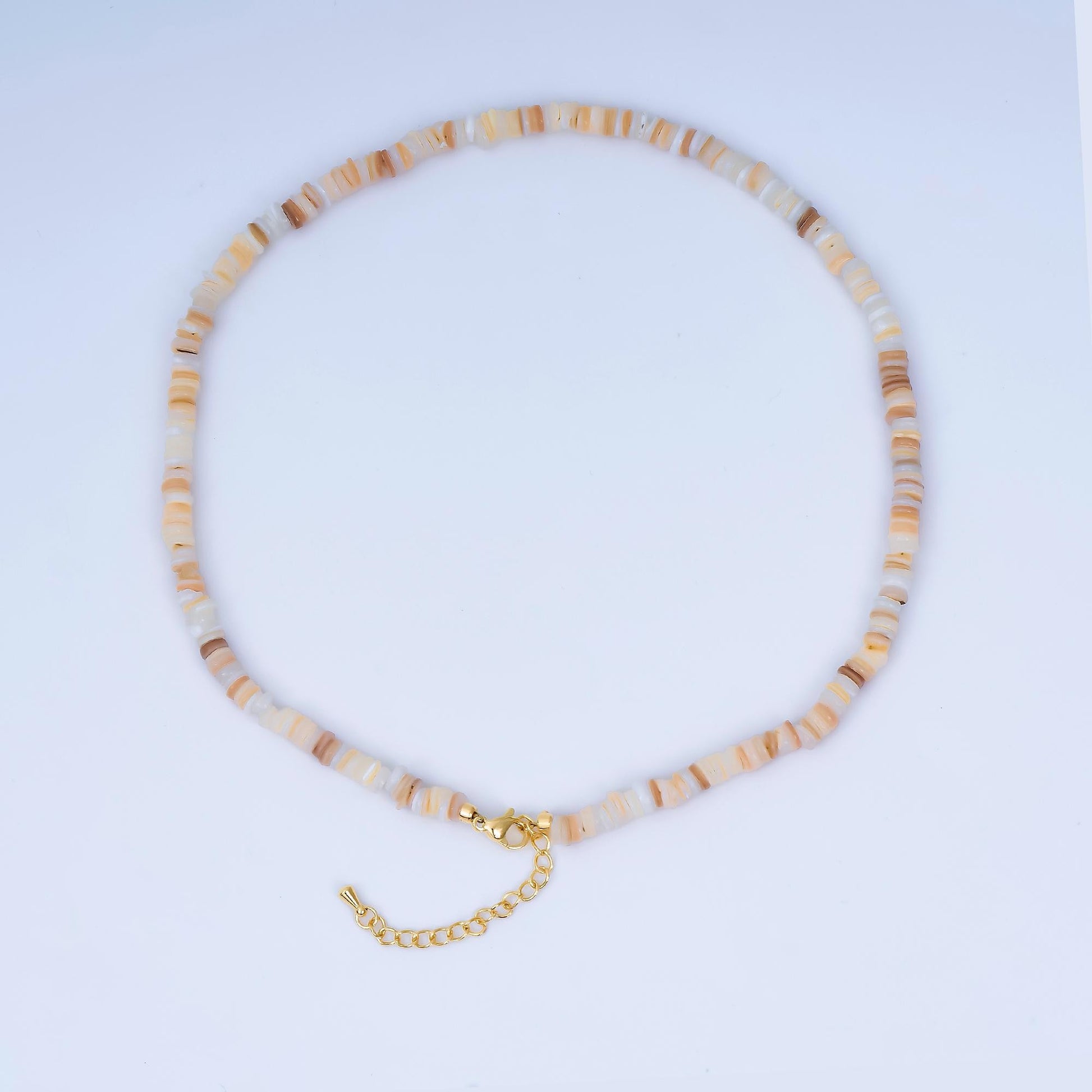 Handmade Brown Shell Pearl Necklace Rondelle Smooth Earthly Cluster Necklace Summer Beach Jewelry | WA-3247